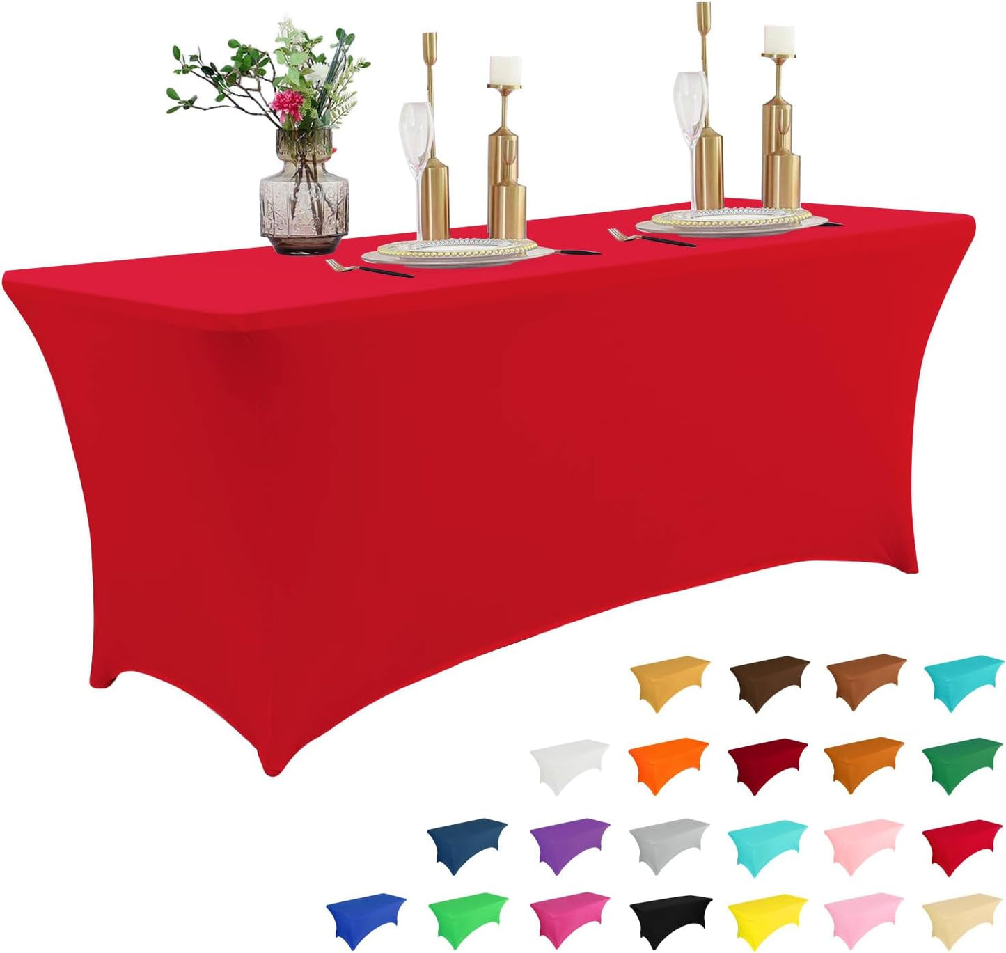 IVAPUPU 2 Pack 6FT Table Cloth for Rectangular Fitted Events Stretch White Table Covers Washable Spandex Spring Tablecloth Protector for Party, Wedding, Cocktail, Banquet, Festival