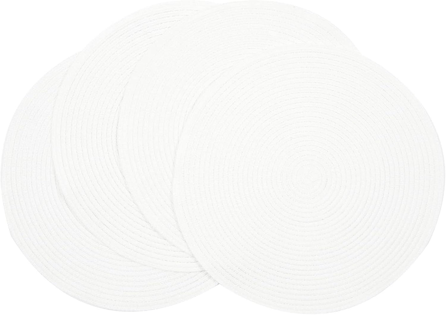 SHACOS 15 inch Beige Round Placemats Set of 12 for Dining Table Woven Braided Circle Place Mats Kitchen Placemat Washable Table Mats
