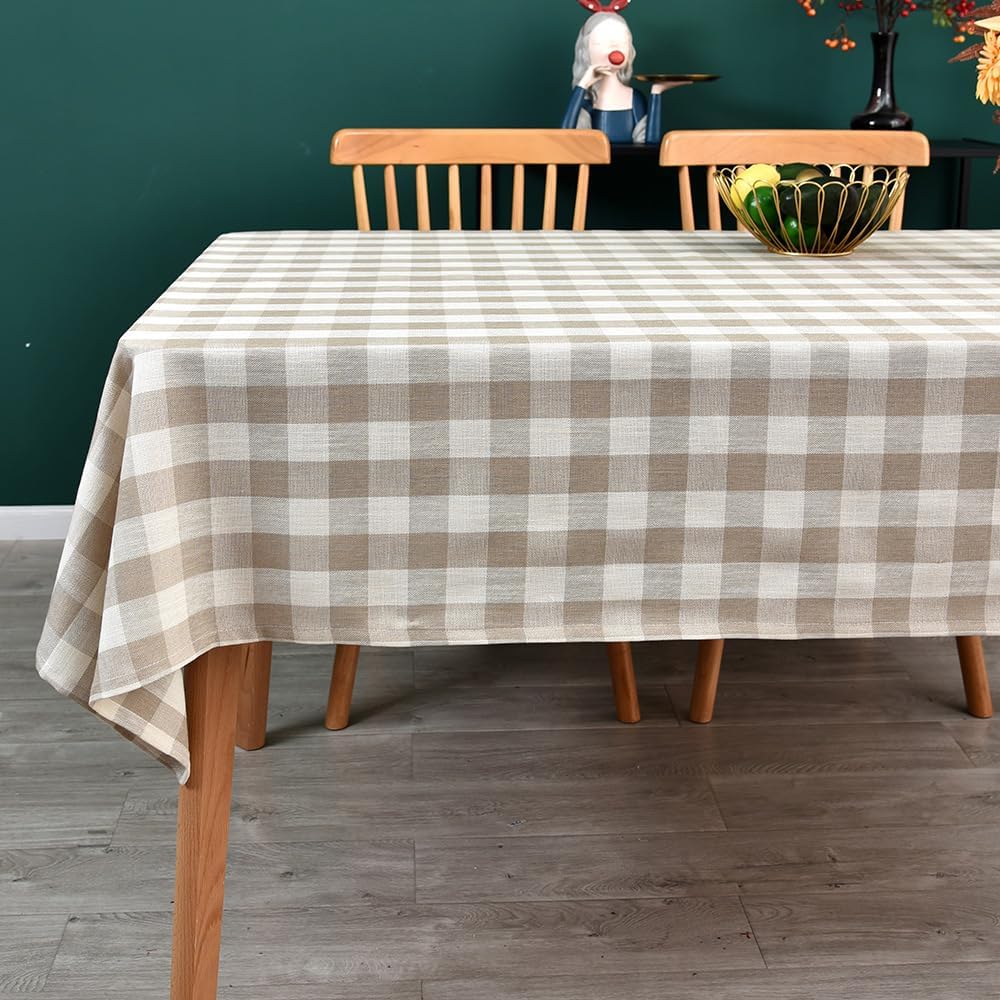 Heavy Duty Cotton Linen Table Cloth for Rectangle Table Rectangular Farmhouse Vintage Tablecloth Washable Rustic Table Cover (Linen, 52''x86'')