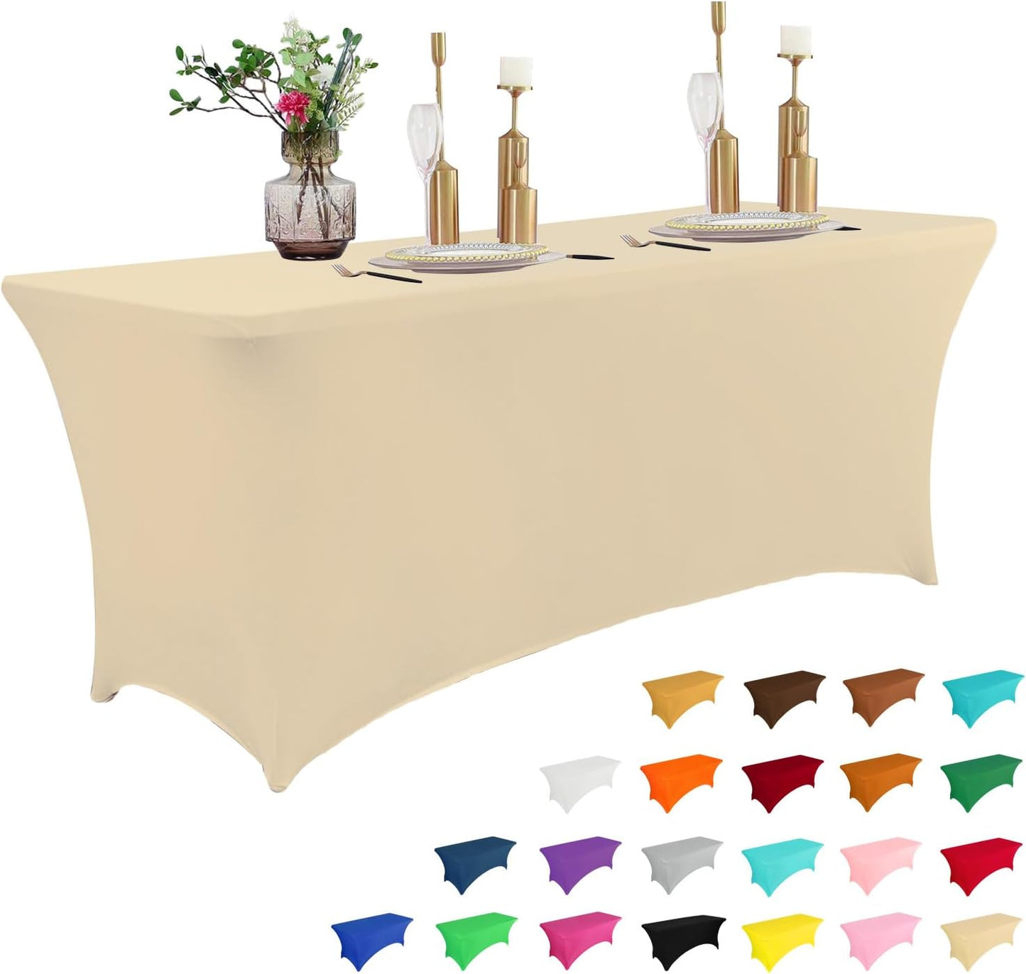 IVAPUPU 2 Pack 6FT Table Cloth for Rectangular Fitted Events Stretch White Table Covers Washable Spandex Spring Tablecloth Protector for Party, Wedding, Cocktail, Banquet, Festival
