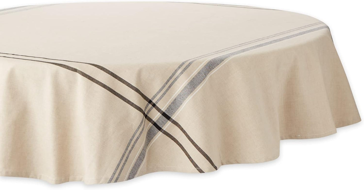 DII French Stripe Tabletop Collection Farmhouse Style Dining Table Linen Tablecloth, 60x104, Taupe/Blue