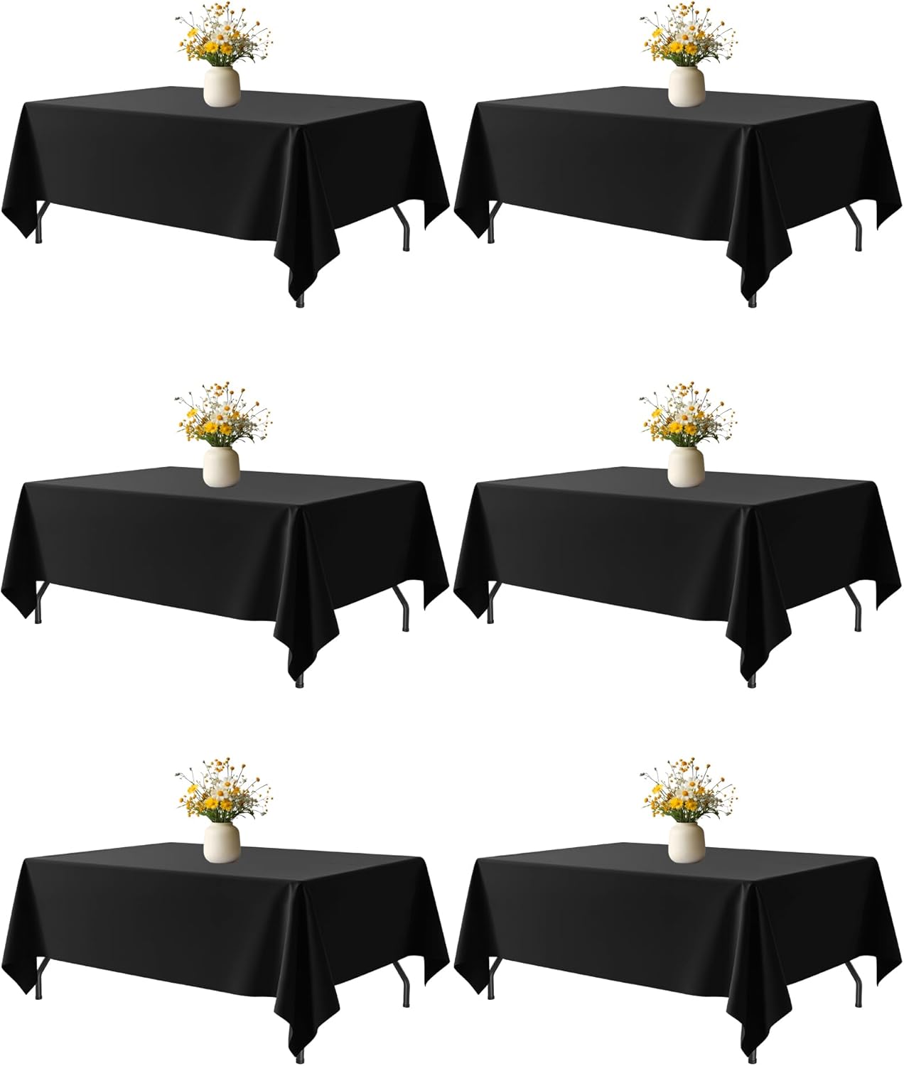 White Fabric Rectangle Table Cloth - 6 Pack, 60" × 84" Washable Tablecloth for 5FT Tables, Wrinkle-Resistant & Heat-Proof Table Cover for Weddings, Dinners & Parties