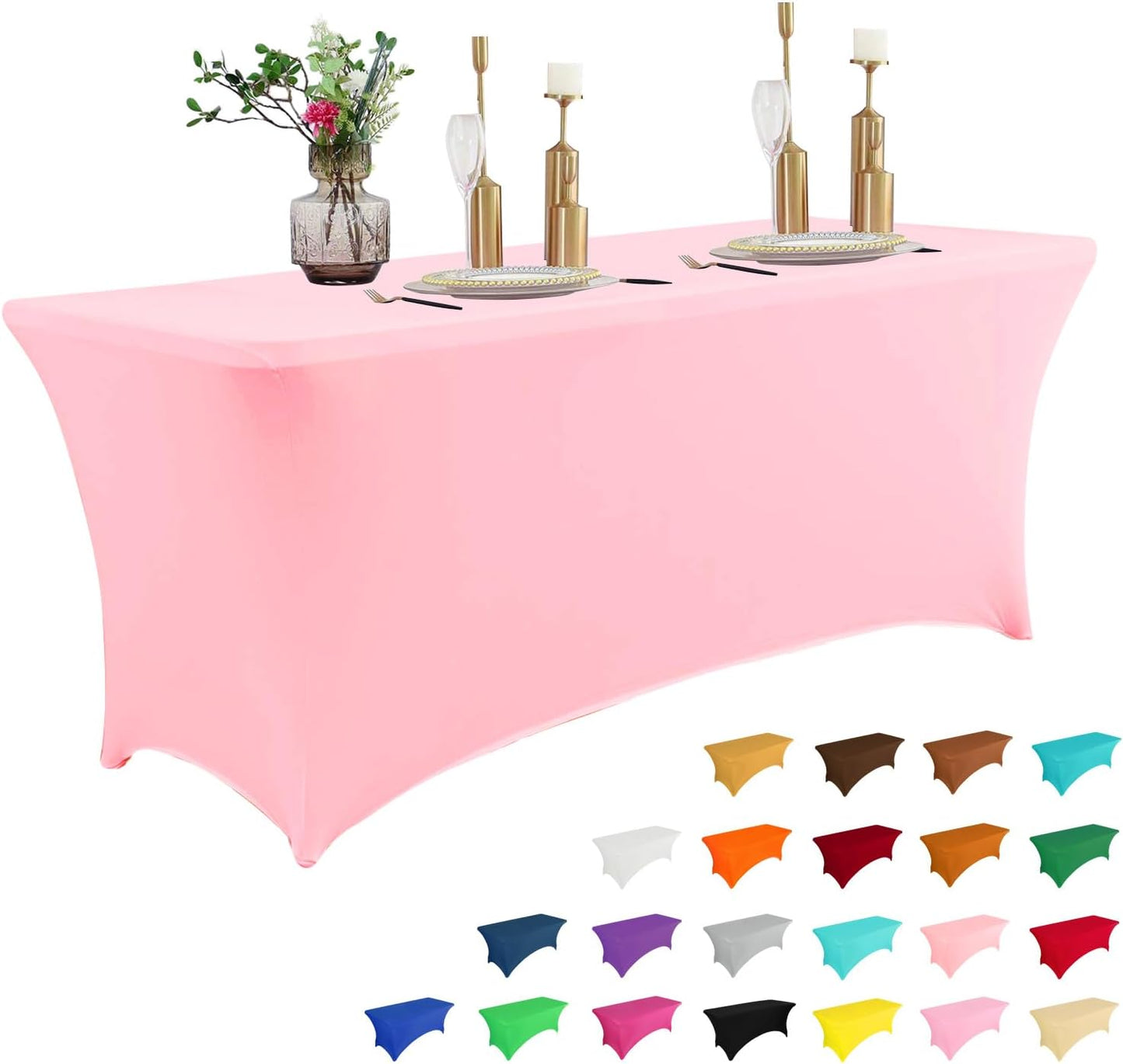 IVAPUPU 2 Pack 6FT Table Cloth for Rectangular Fitted Events Stretch White Table Covers Washable Spandex Spring Tablecloth Protector for Party, Wedding, Cocktail, Banquet, Festival