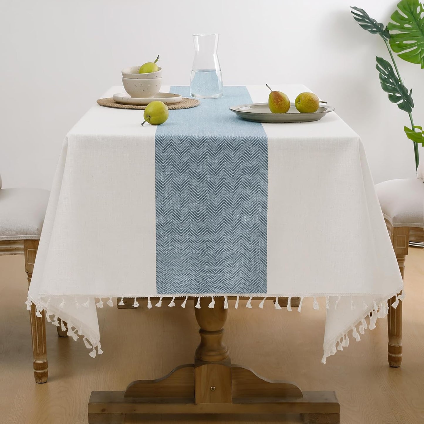 Softalker Fall Tablecloth Rectangle, Outdoor Waterproof Linen Cotton Farmhouse Table Cloths with Tassel, Heavy Weight Wrinkle Free Table Cover for Dining/Party/Rustic - 55 x 120 Inch, Coffee Lines