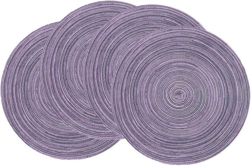 SHACOS 15 inch Beige Round Placemats Set of 12 for Dining Table Woven Braided Circle Place Mats Kitchen Placemat Washable Table Mats