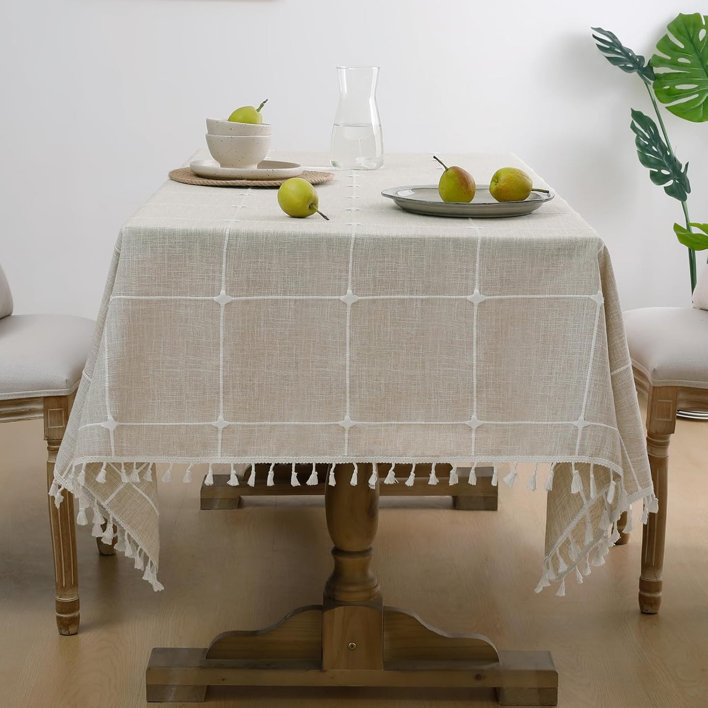 Softalker Fall Tablecloth Rectangle, Outdoor Waterproof Linen Cotton Farmhouse Table Cloths with Tassel, Heavy Weight Wrinkle Free Table Cover for Dining/Party/Rustic - 55 x 120 Inch, Coffee Lines