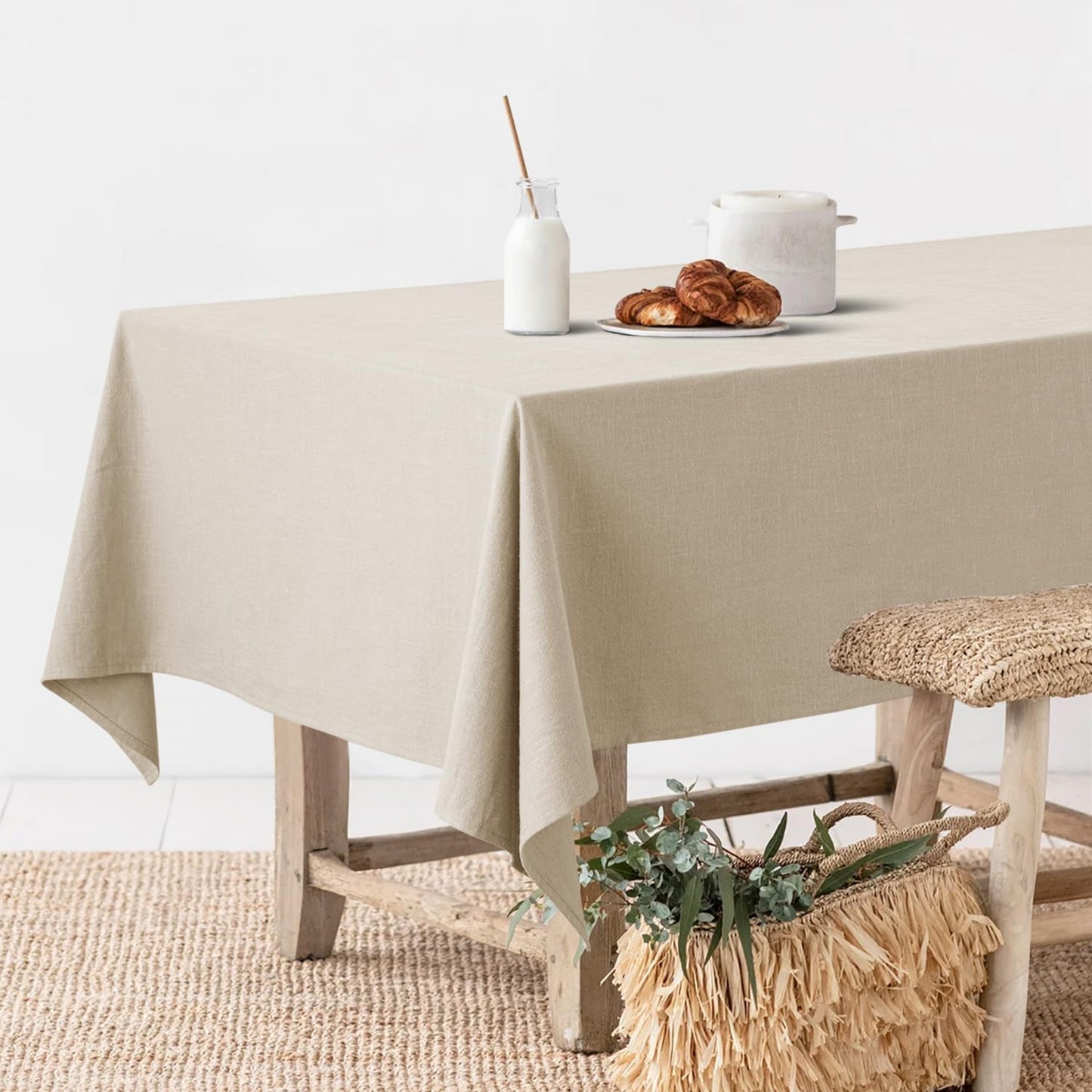 MIULEE Natural Linen Cotton Blend Tablecloth Rectangle, Luxury Waterproof Stain Resistant Durable Farmhouse Oblong Table Cloth for Dining Party Christmas Weddings Birthday, 52 x 70 inch, Ivory Cream