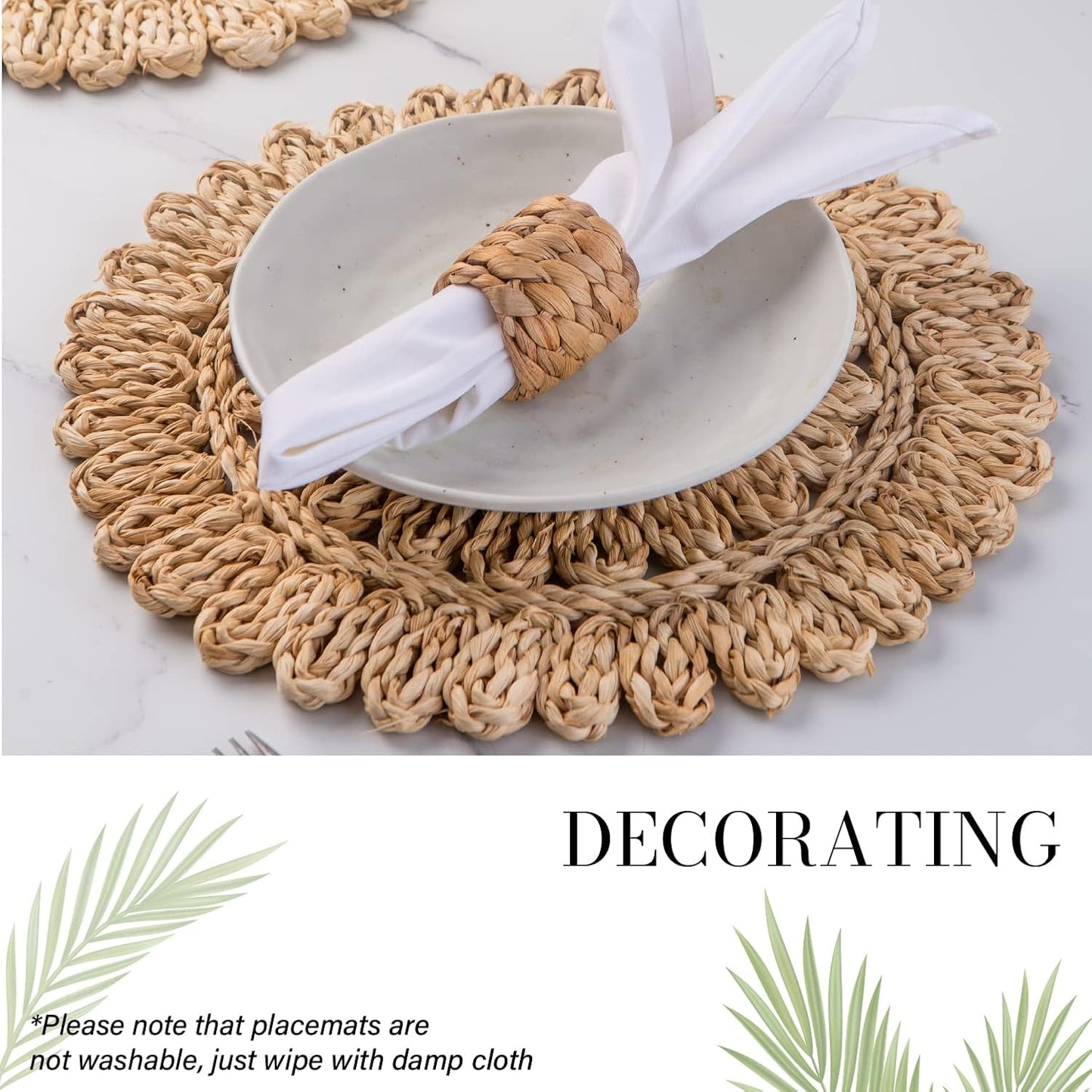 13.8" Round Corn Husk Placemats Set of 6 | Boho Wicker Rattan Woven Table Mats | Farmhouse Spring Plate Chargers Like Seagrass, Water Hyacinth for Christmas, Party, Wedding, Events
