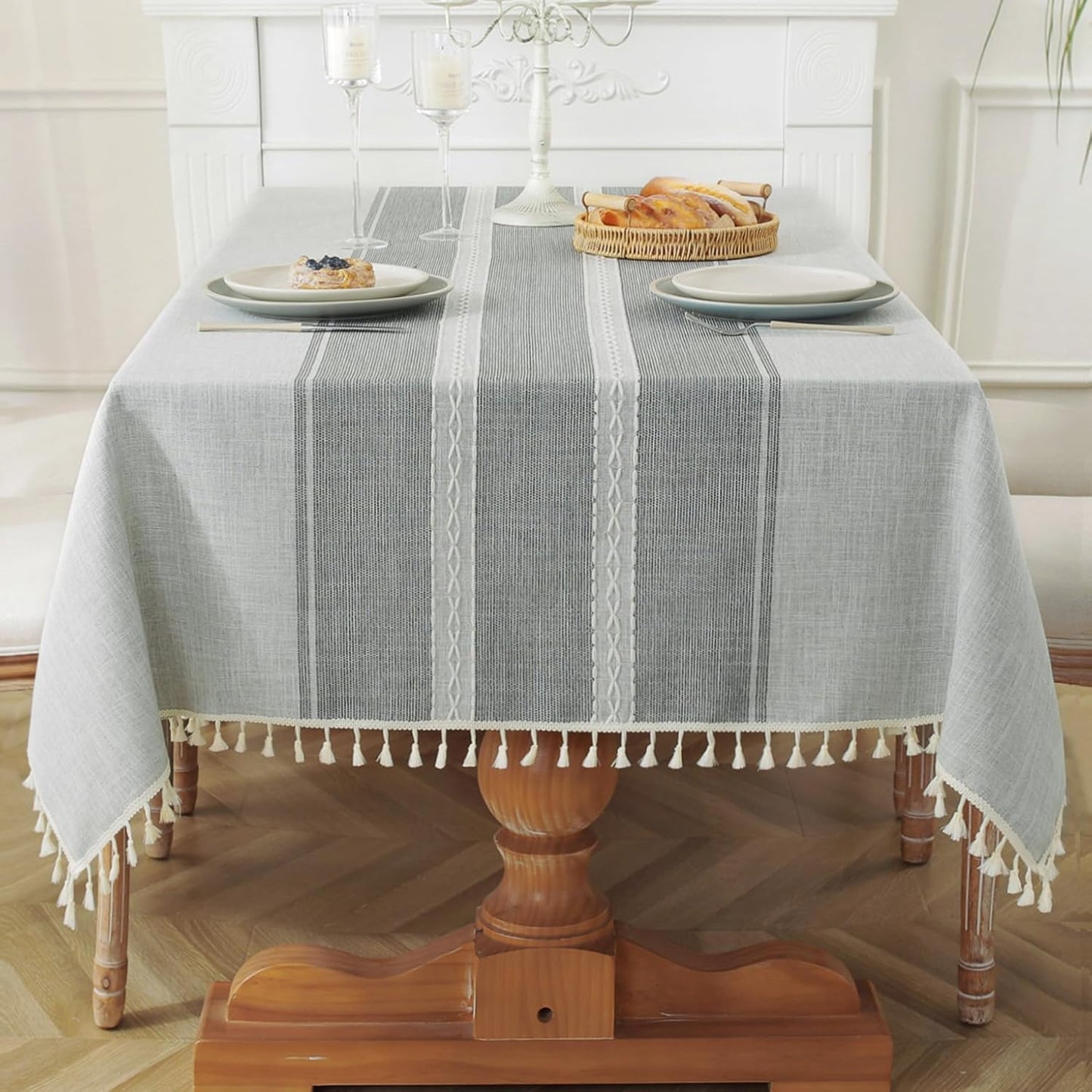 Laolitou Cotton Linen Waterproof Tablecloth for Dining Table Farmhouse Kitchen Rectangle Table Cloth Coffee Wrinkle Free Tables Cover, Beige, Coffee Flower, 55x86 Inch