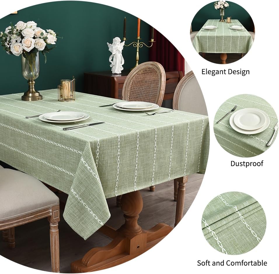 Zobesta Sage Green Tablecloth 53 x 86 Inch Cotton Green Table Cloth Rectangle Table, Farmhouse Soft Boho Tablecloths Rectangular for Kitchen, Party, Wedding, Picnic, Outdoor Tablecloth