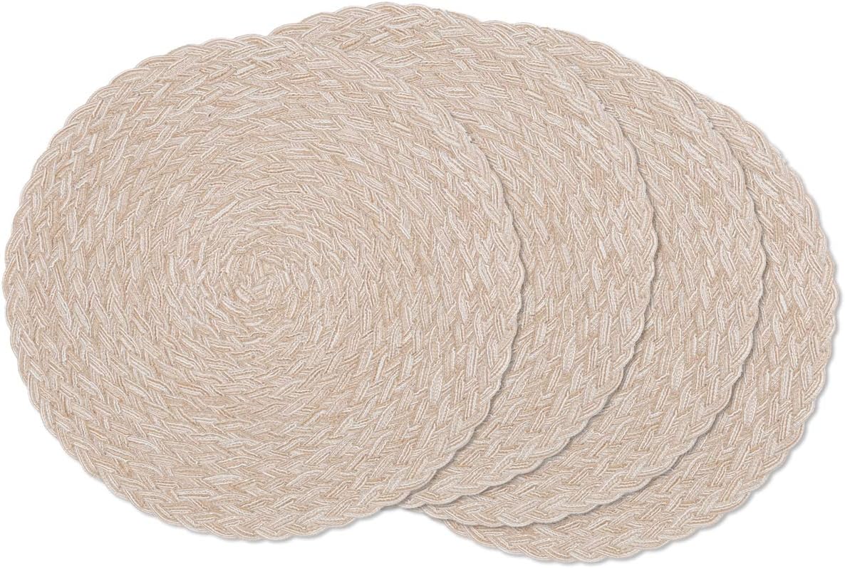 SHACOS 15 inch Beige Round Placemats Set of 12 for Dining Table Woven Braided Circle Place Mats Kitchen Placemat Washable Table Mats