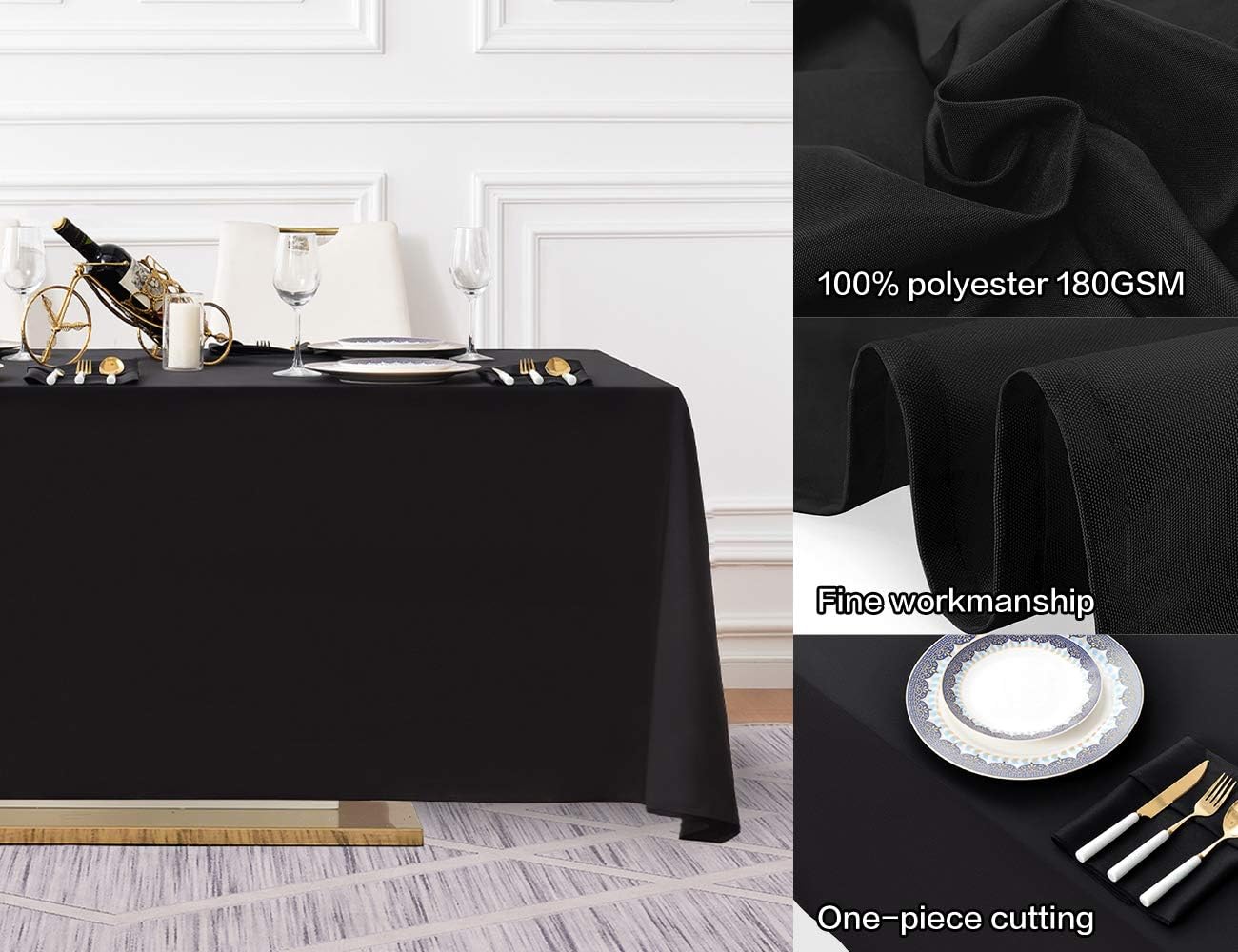 Surmente 2 Pack Black Tablecloth 90 x 132-inch Rectangular Polyester Table Cloth for Weddings, Banquets, or Restaurants
