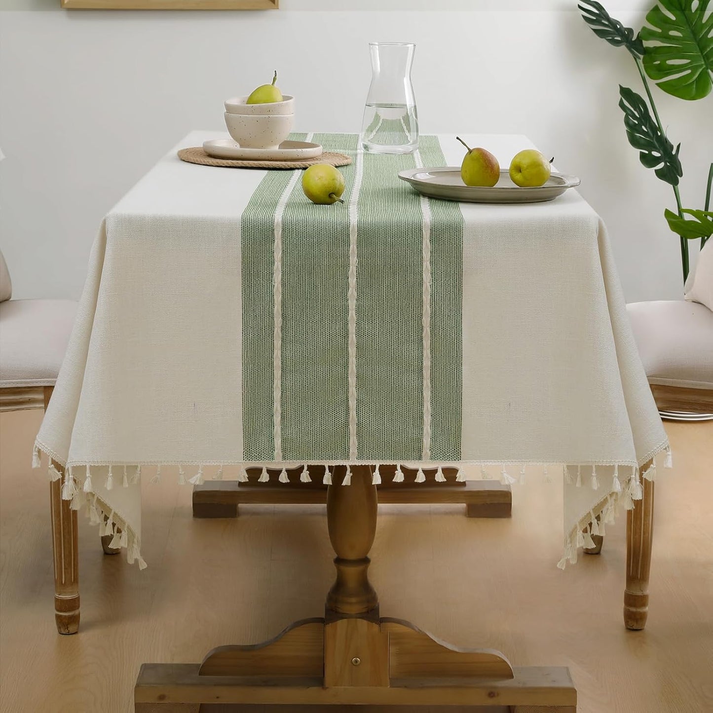 Softalker Fall Tablecloth Rectangle, Outdoor Waterproof Linen Cotton Farmhouse Table Cloths with Tassel, Heavy Weight Wrinkle Free Table Cover for Dining/Party/Rustic - 55 x 120 Inch, Coffee Lines