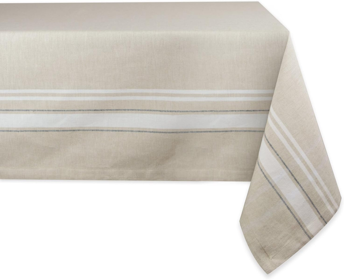 DII French Stripe Tabletop Collection Farmhouse Style Dining Table Linen Tablecloth, 60x104, Taupe/Blue