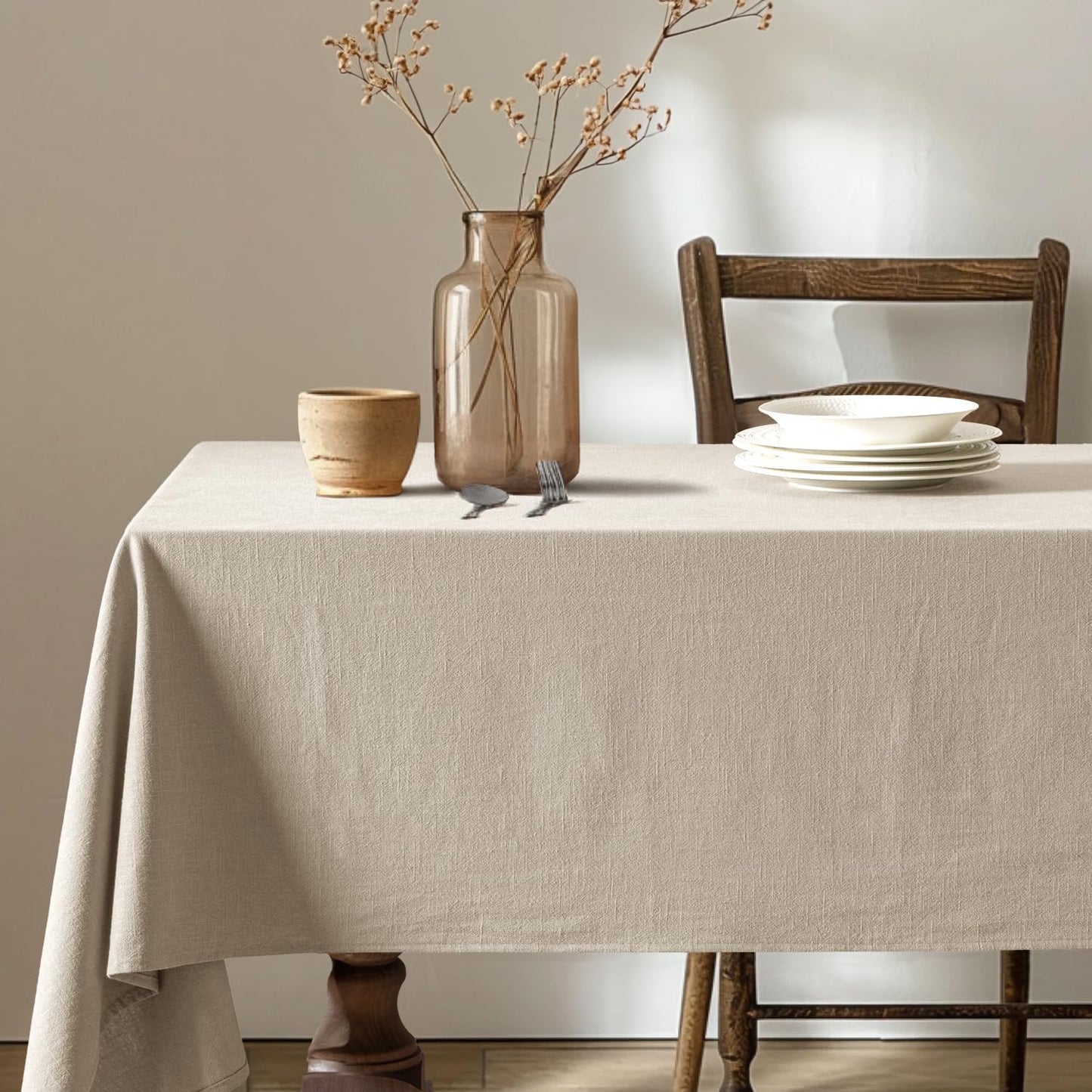 MIULEE Natural Linen Cotton Blend Tablecloth Rectangle, Luxury Waterproof Stain Resistant Durable Farmhouse Oblong Table Cloth for Dining Party Christmas Weddings Birthday, 52 x 70 inch, Ivory Cream