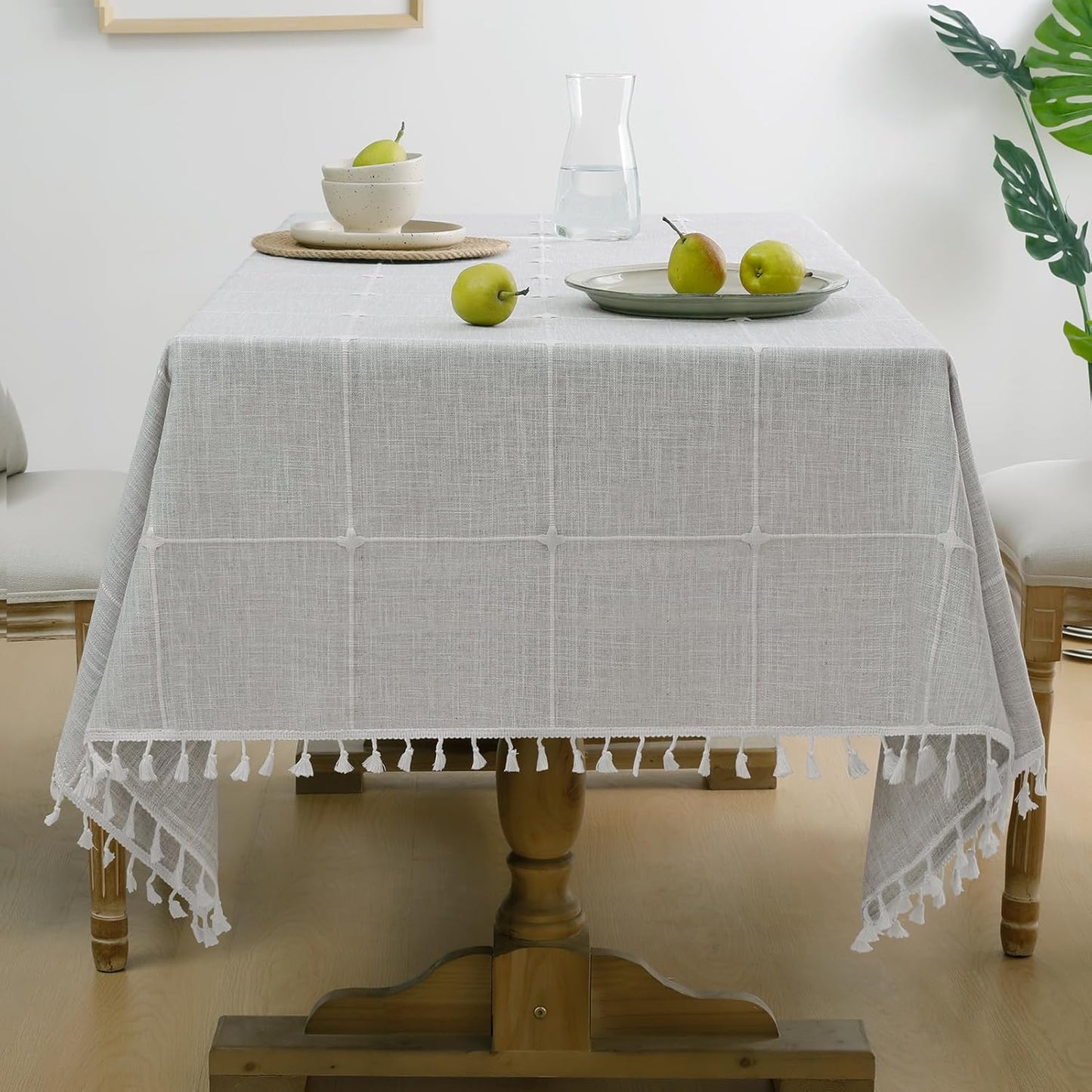 Softalker Fall Tablecloth Rectangle, Outdoor Waterproof Linen Cotton Farmhouse Table Cloths with Tassel, Heavy Weight Wrinkle Free Table Cover for Dining/Party/Rustic - 55 x 120 Inch, Coffee Lines