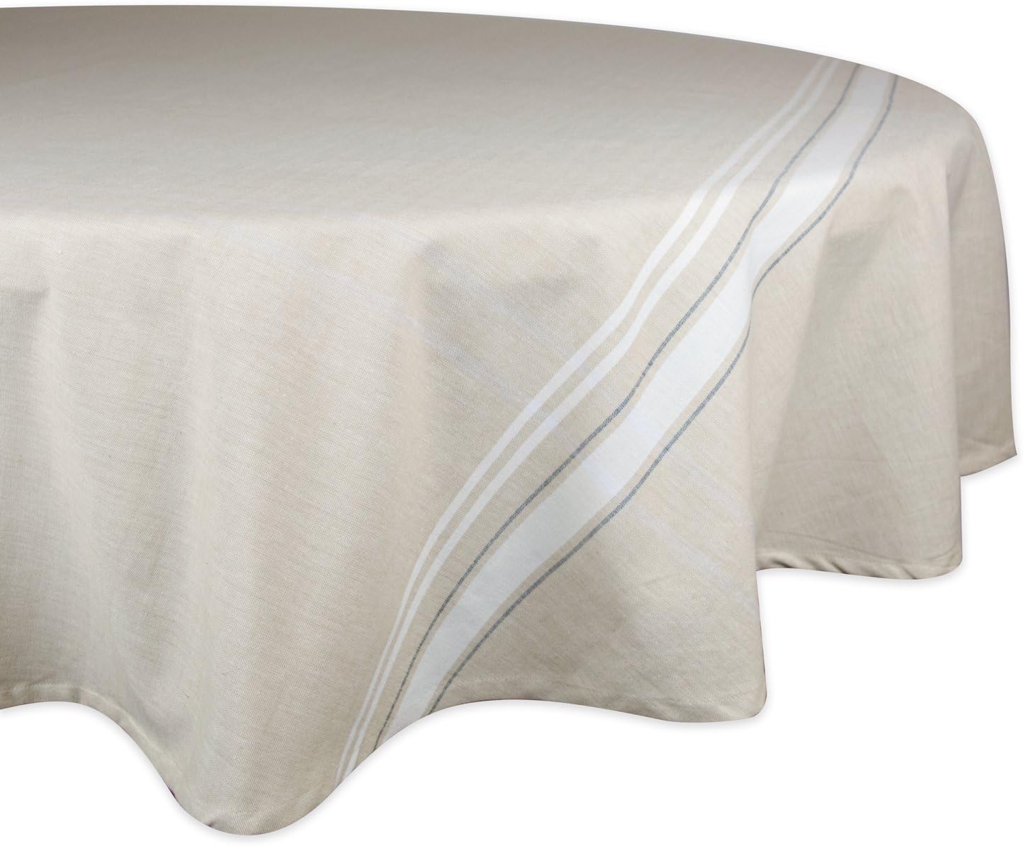 DII French Stripe Tabletop Collection Farmhouse Style Dining Table Linen Tablecloth, 60x104, Taupe/Blue
