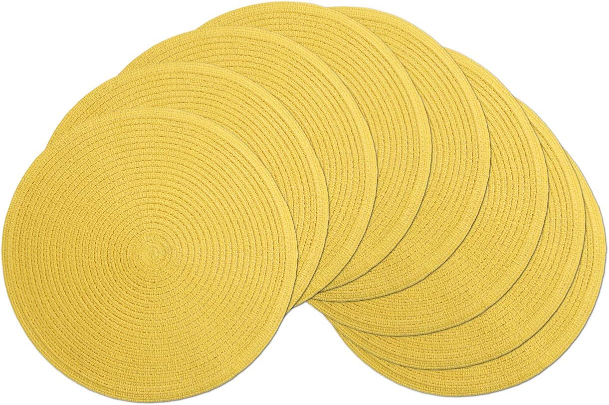 SHACOS 15 inch Beige Round Placemats Set of 12 for Dining Table Woven Braided Circle Place Mats Kitchen Placemat Washable Table Mats