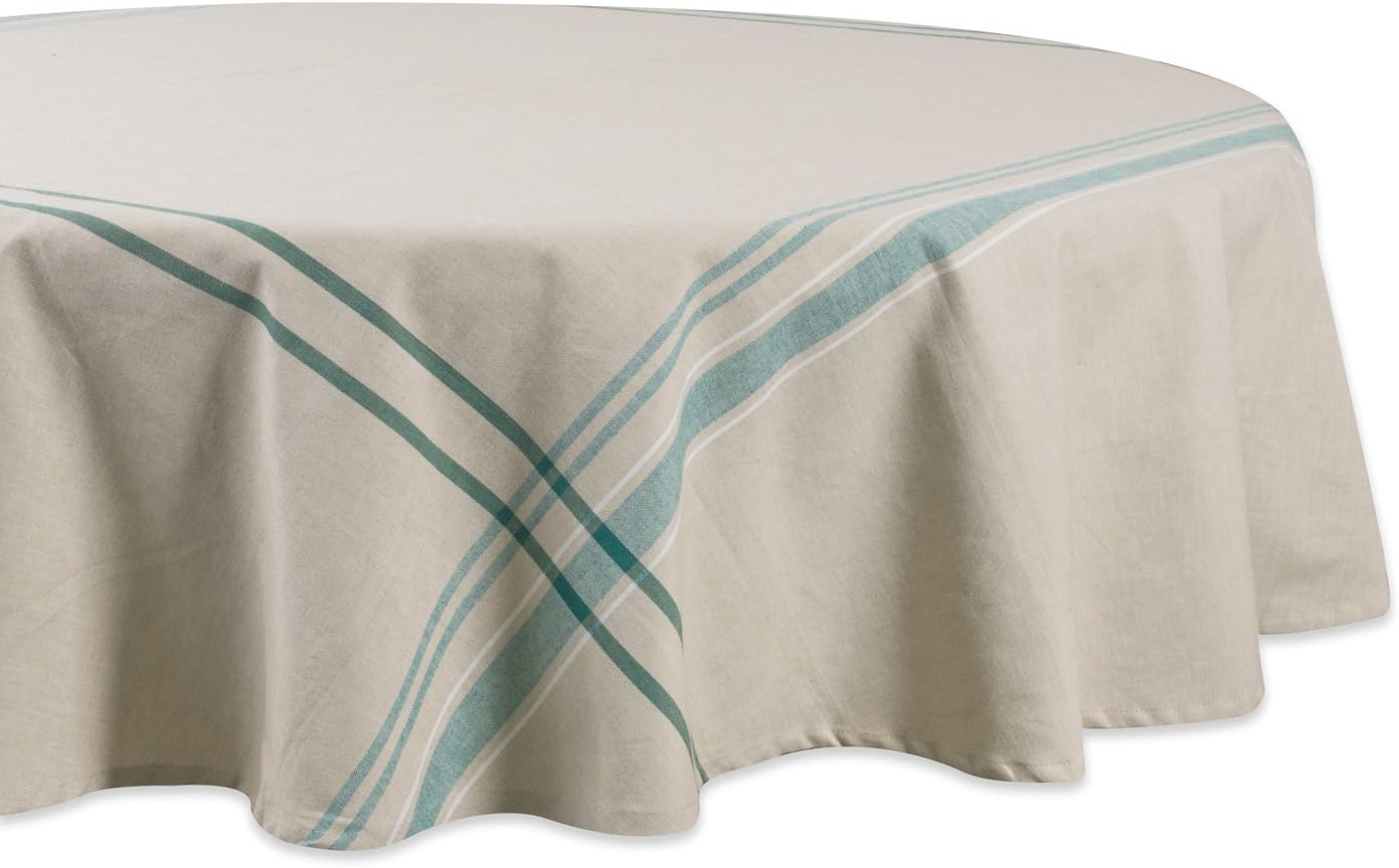 DII French Stripe Tabletop Collection Farmhouse Style Dining Table Linen Tablecloth, 60x104, Taupe/Blue