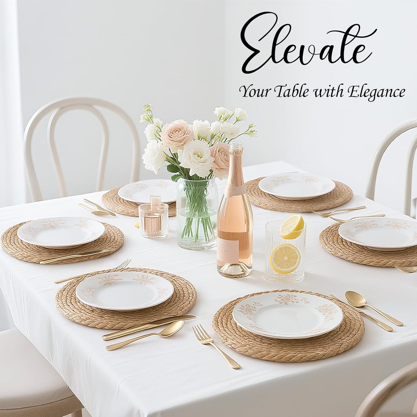 13 Inch Woven Placemats Set of 12, Boho Round Place Mats for Dining Table Decor, Rustic Jute Chargers for Dinner Plates, Outdoor Patio, Farmhouse Wedding, Water Hyacinth Wicker Rattan Braided Placemat