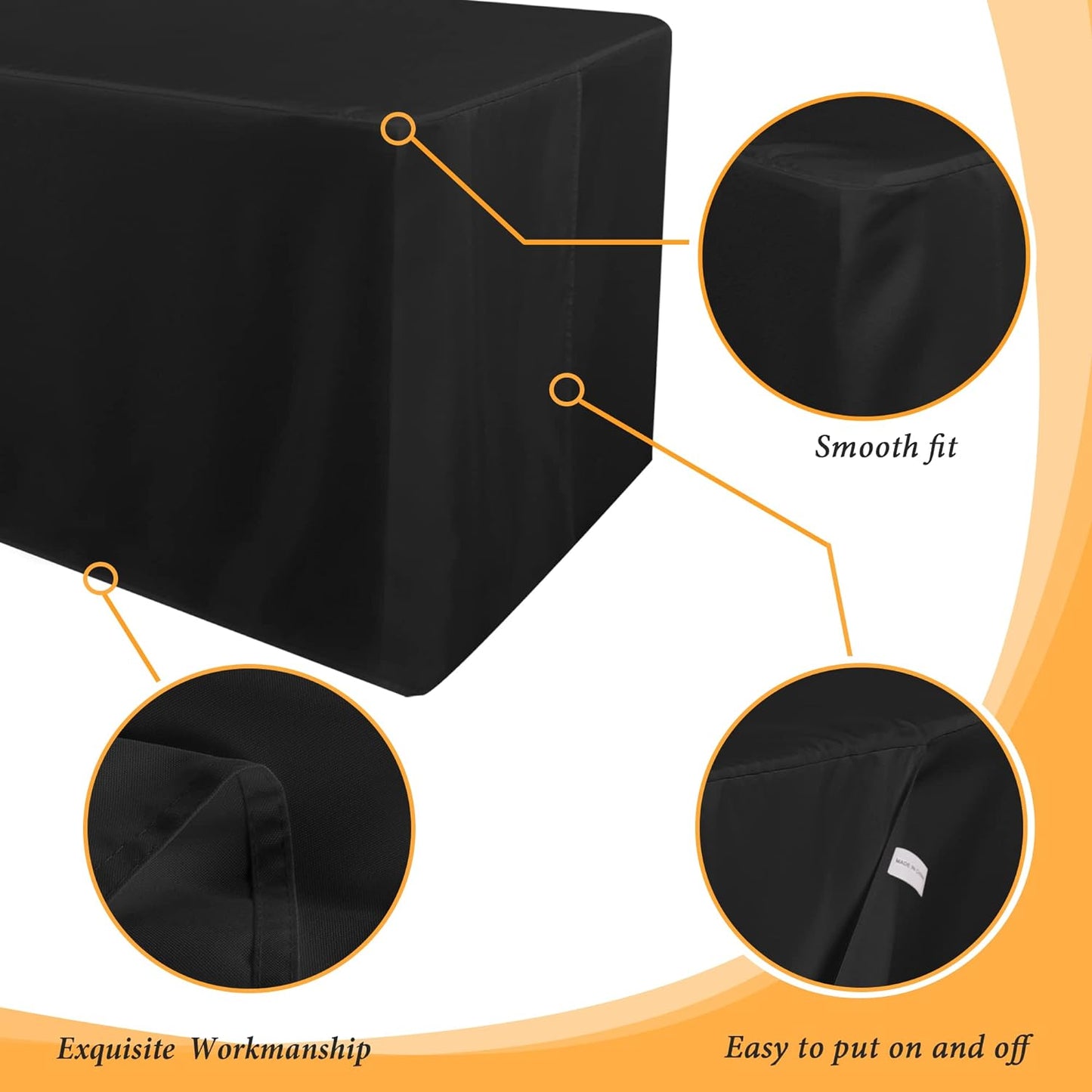 Obstal Black Tablecloth Fitted for 6ft Rectangle Table - Water Resistant Polyester Table Cover for Indoor/Outdoor Use, 72x30 inches