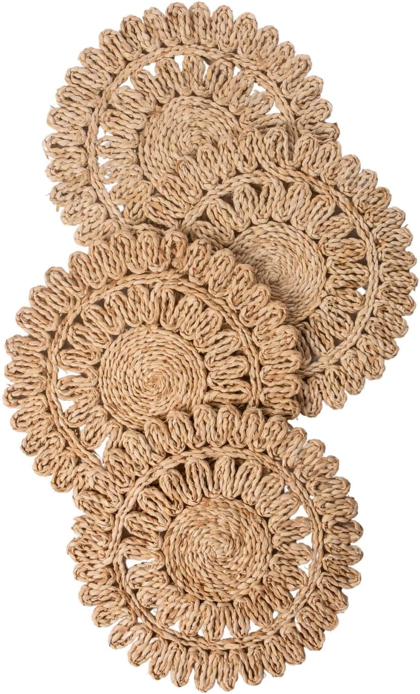13.8" Round Corn Husk Placemats Set of 6 | Boho Wicker Rattan Woven Table Mats | Farmhouse Spring Plate Chargers Like Seagrass, Water Hyacinth for Christmas, Party, Wedding, Events