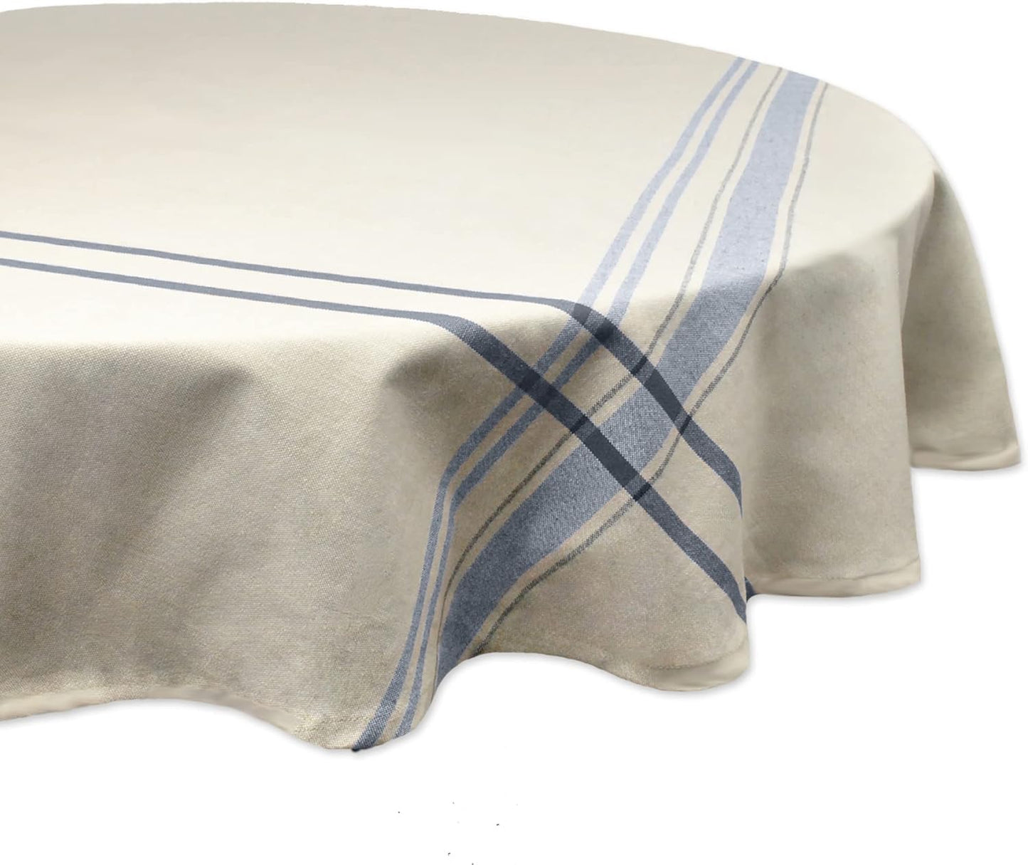 DII French Stripe Tabletop Collection Farmhouse Style Dining Table Linen Tablecloth, 60x104, Taupe/Blue