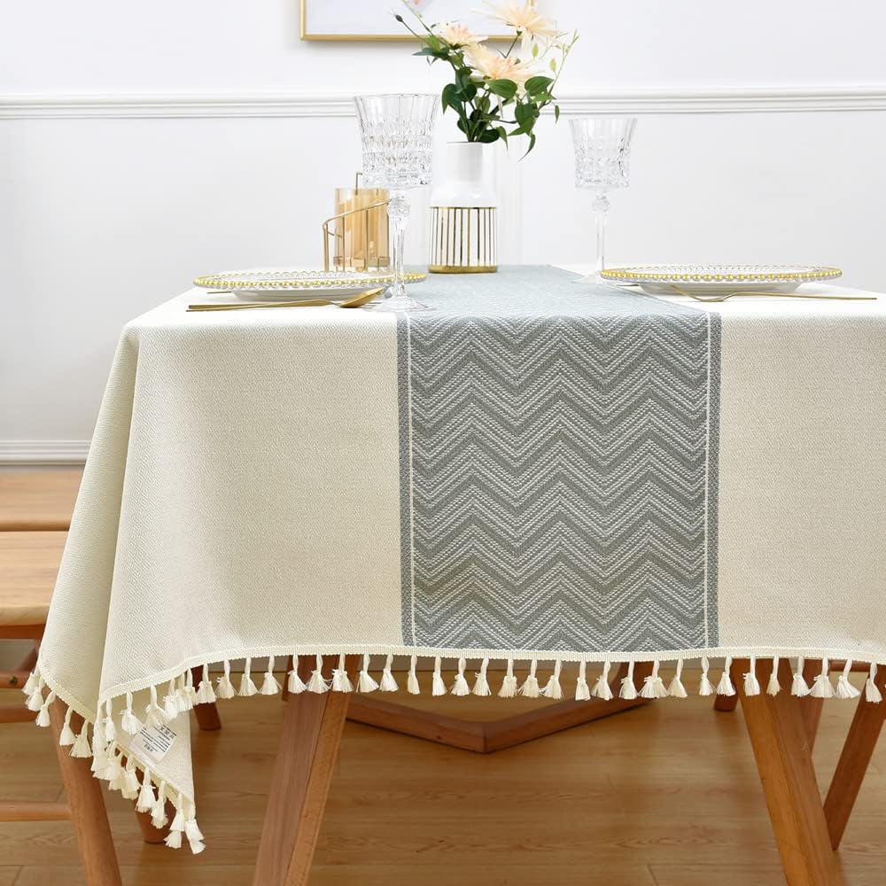 Heavy Duty Cotton Linen Table Cloth for Rectangle Table Rectangular Farmhouse Vintage Tablecloth Washable Rustic Table Cover (Linen, 52''x86'')