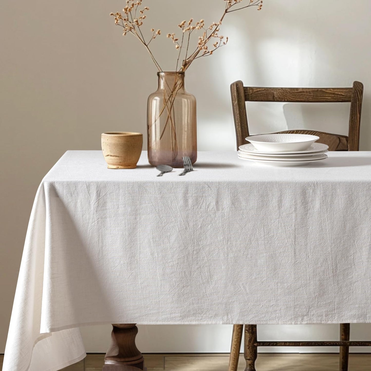 MIULEE Natural Linen Cotton Blend Tablecloth Rectangle, Luxury Waterproof Stain Resistant Durable Farmhouse Oblong Table Cloth for Dining Party Christmas Weddings Birthday, 52 x 70 inch, Ivory Cream