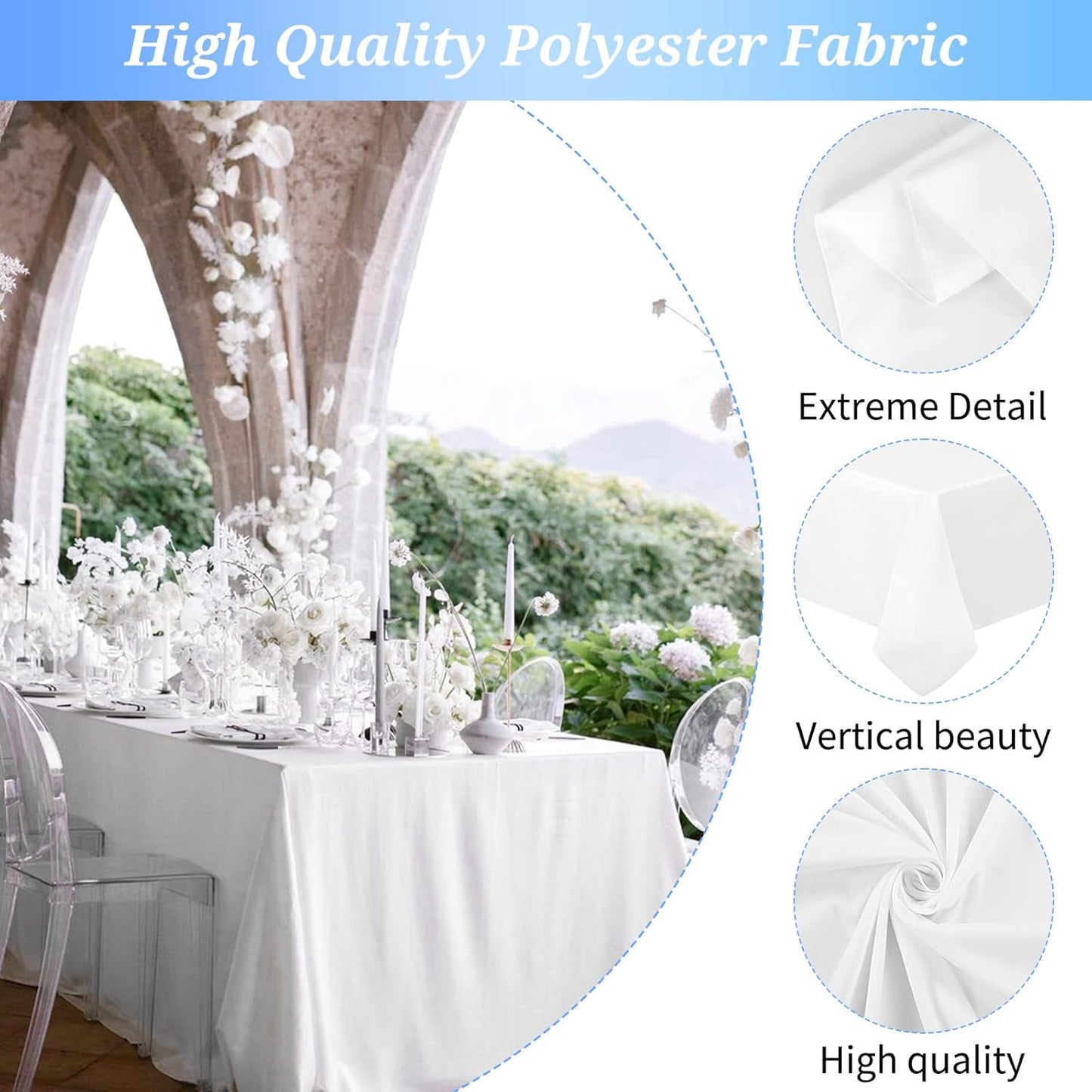 4 Packs Rectangle Tablecloth, 60 x 126 inch White Polyester Tablecloth for 8 Ft Rectangle Tables Fabric Table Cloth Stain and Wrinkle Resistant Washable Table Cover for Dining Table,Birthday,Party