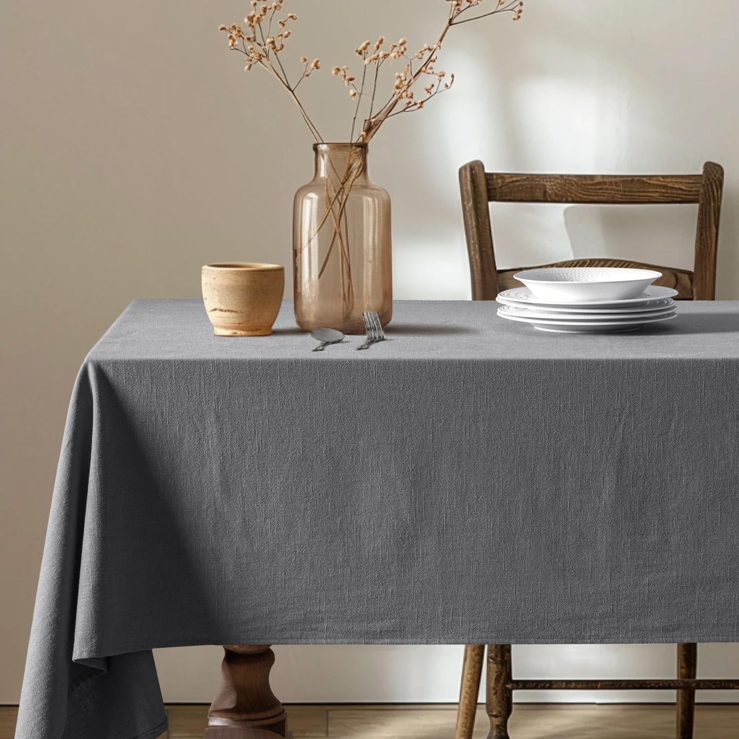MIULEE Natural Linen Cotton Blend Tablecloth Rectangle, Luxury Waterproof Stain Resistant Durable Farmhouse Oblong Table Cloth for Dining Party Christmas Weddings Birthday, 52 x 70 inch, Ivory Cream