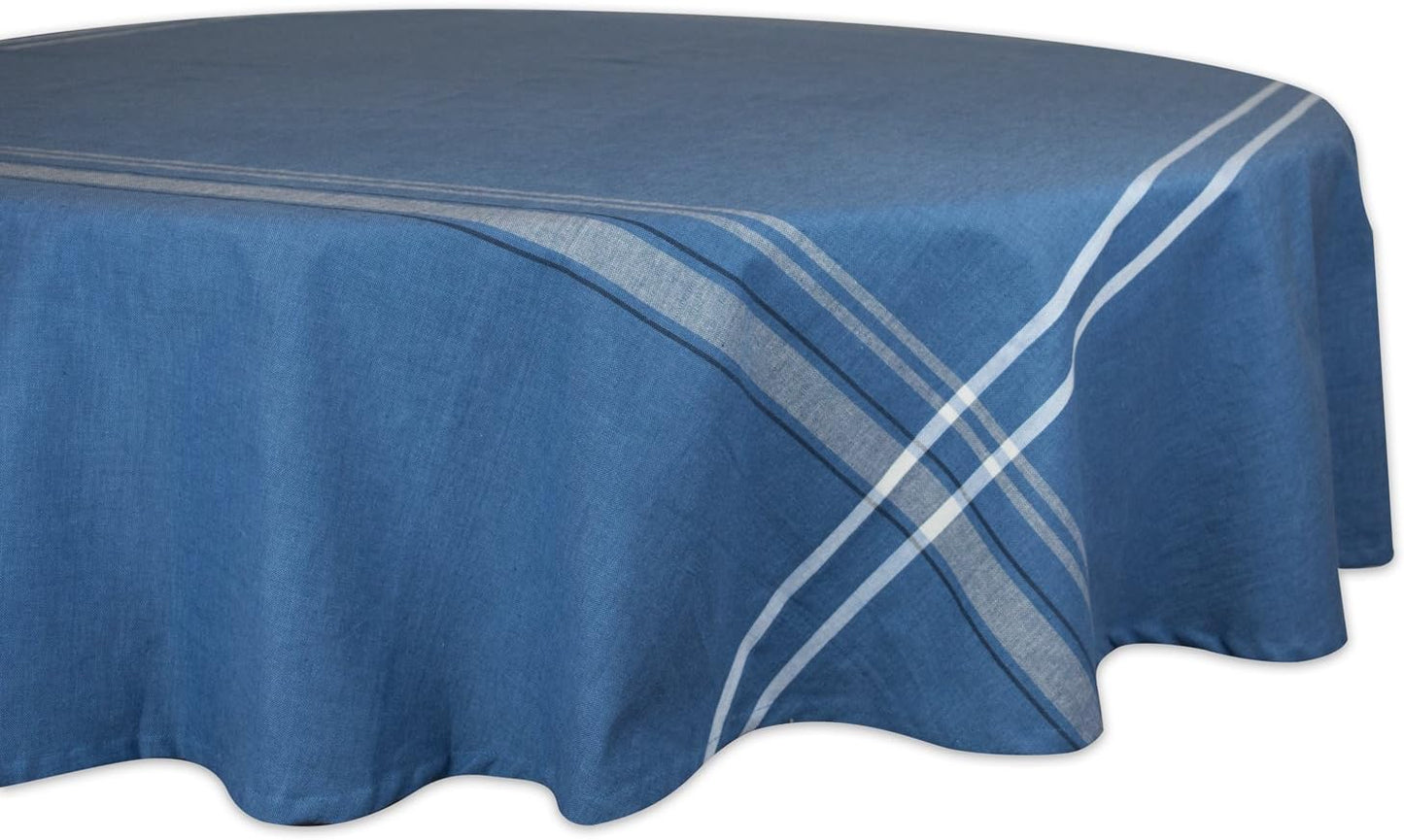 DII French Stripe Tabletop Collection Farmhouse Style Dining Table Linen Tablecloth, 60x104, Taupe/Blue