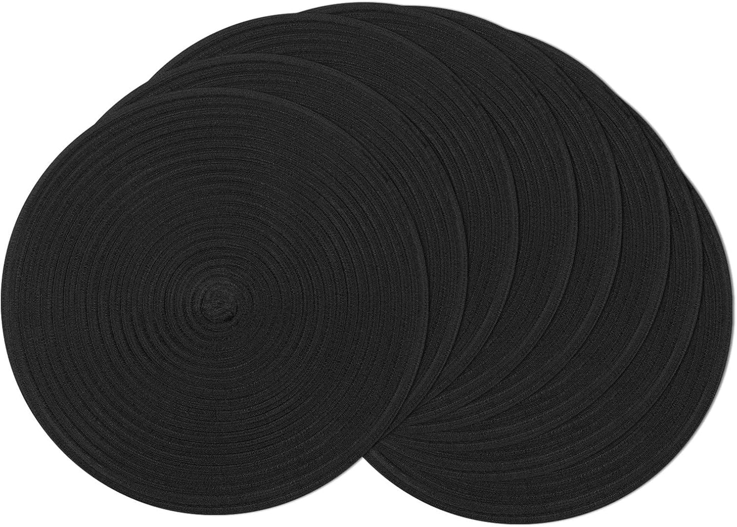 SHACOS 15 inch Beige Round Placemats Set of 12 for Dining Table Woven Braided Circle Place Mats Kitchen Placemat Washable Table Mats