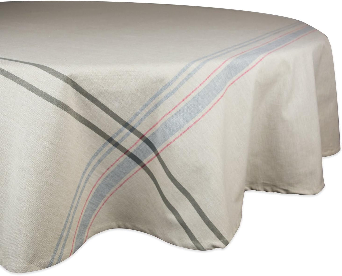 DII French Stripe Tabletop Collection Farmhouse Style Dining Table Linen Tablecloth, 60x104, Taupe/Blue