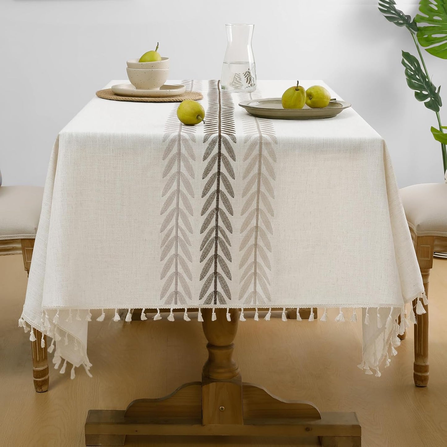 Softalker Fall Tablecloth Rectangle, Outdoor Waterproof Linen Cotton Farmhouse Table Cloths with Tassel, Heavy Weight Wrinkle Free Table Cover for Dining/Party/Rustic - 55 x 120 Inch, Coffee Lines