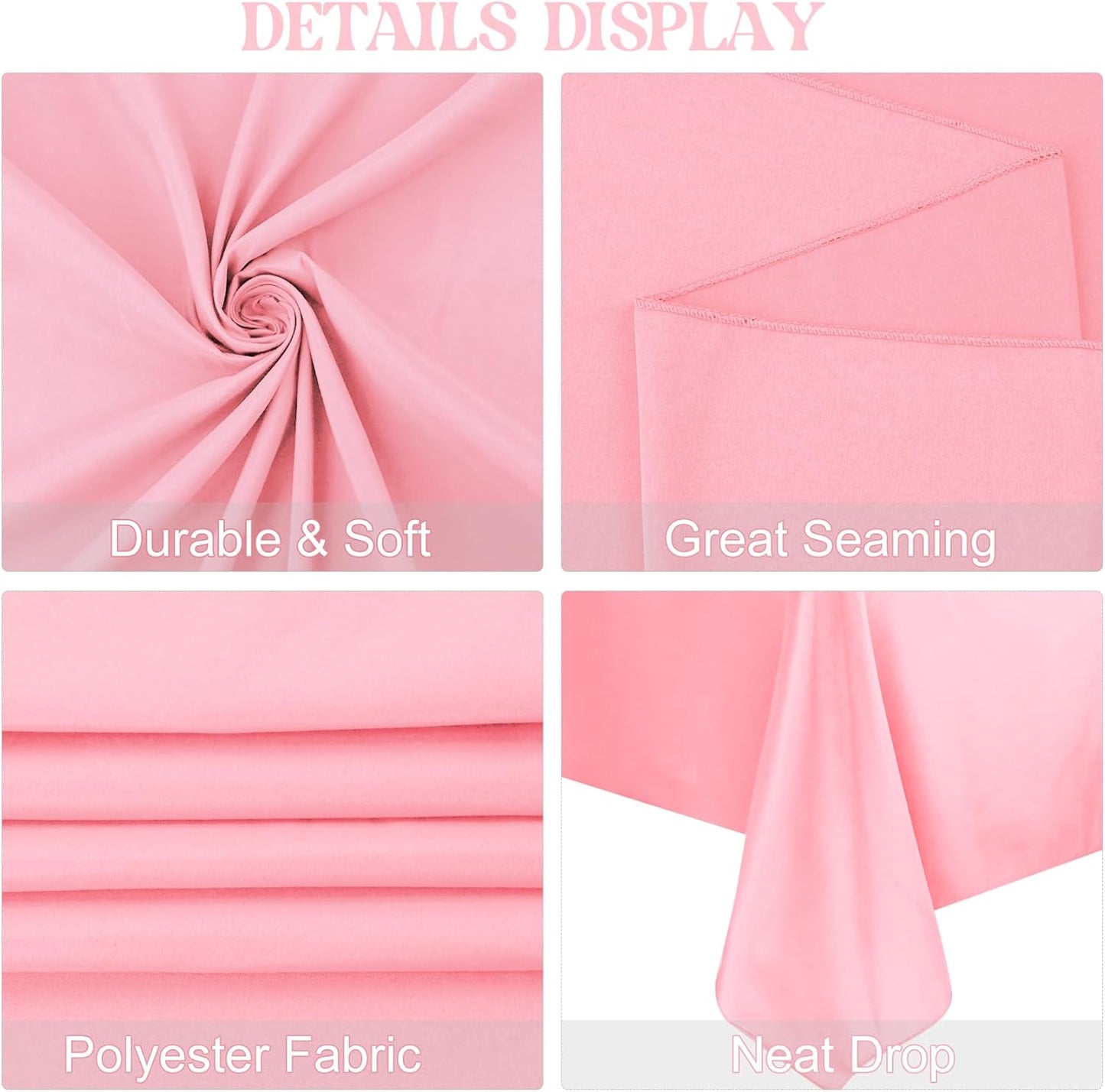 4 Pack Rectangle Tablecloth 60x102 Inch Pink Washable Polyester Table Cover for Wedding Dining Table Buffet Parties Banquet Decoration(Pink)