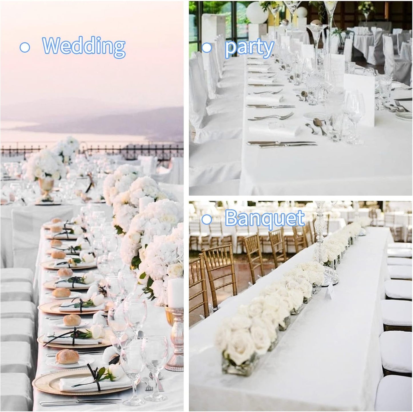 4 Packs Rectangle Tablecloth, 60 x 126 inch White Polyester Tablecloth for 8 Ft Rectangle Tables Fabric Table Cloth Stain and Wrinkle Resistant Washable Table Cover for Dining Table,Birthday,Party