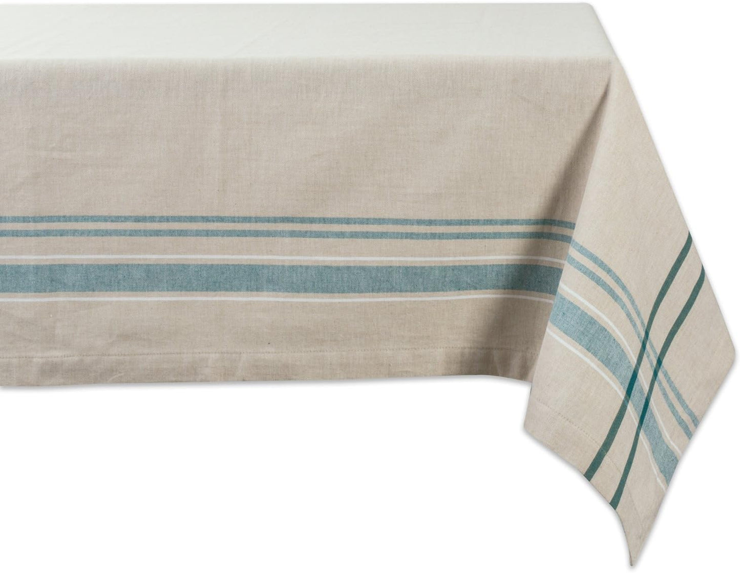 DII French Stripe Tabletop Collection Farmhouse Style Dining Table Linen Tablecloth, 60x104, Taupe/Blue