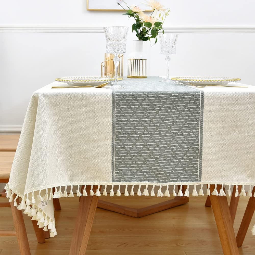 Heavy Duty Cotton Linen Table Cloth for Rectangle Table Rectangular Farmhouse Vintage Tablecloth Washable Rustic Table Cover (Linen, 52''x86'')