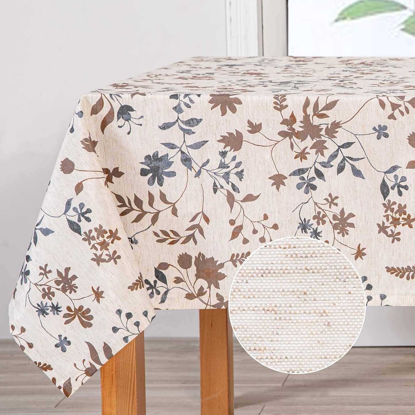 MYSKY HOME Table Cloth 60x84 in Rectangle Table, Heavy Duty Cotton Tassel Linen Look Waterproof Tablecloths Farmhouse Tablecloth, Wrinkle Free Table Cover with Beige Tassels for Kitchen Dining, Party