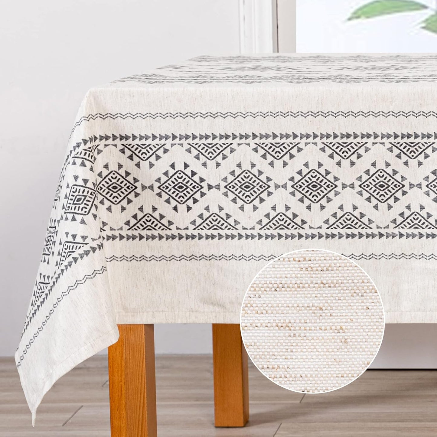 MYSKY HOME Table Cloth 60x84 in Rectangle Table, Heavy Duty Cotton Tassel Linen Look Waterproof Tablecloths Farmhouse Tablecloth, Wrinkle Free Table Cover with Beige Tassels for Kitchen Dining, Party