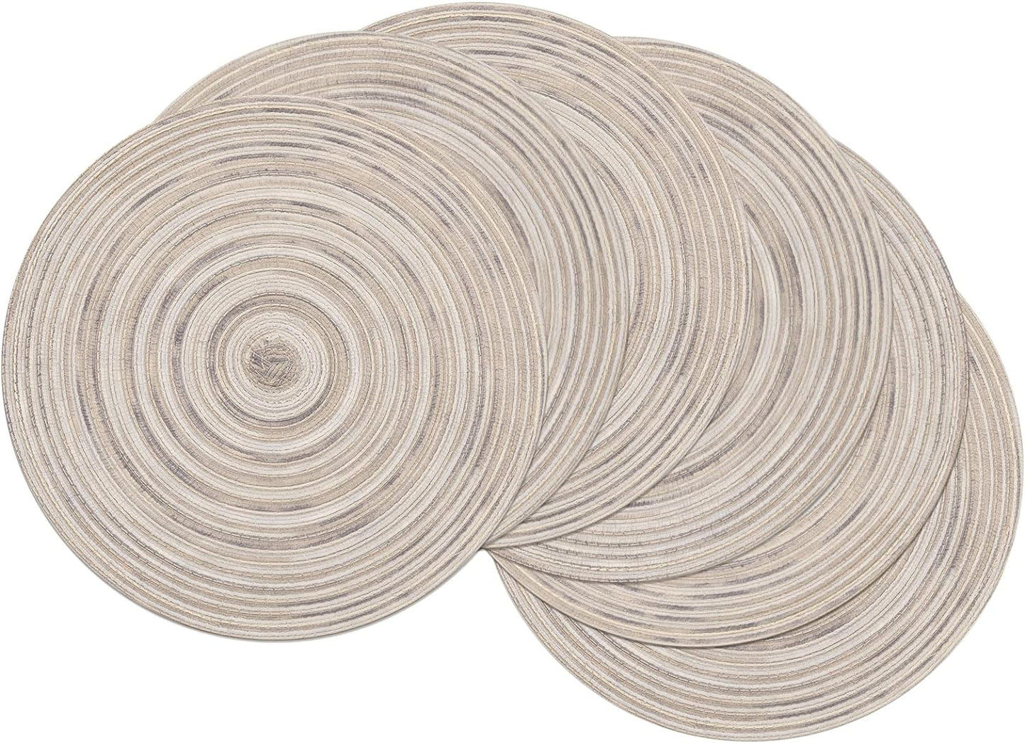 SHACOS 15 inch Beige Round Placemats Set of 12 for Dining Table Woven Braided Circle Place Mats Kitchen Placemat Washable Table Mats
