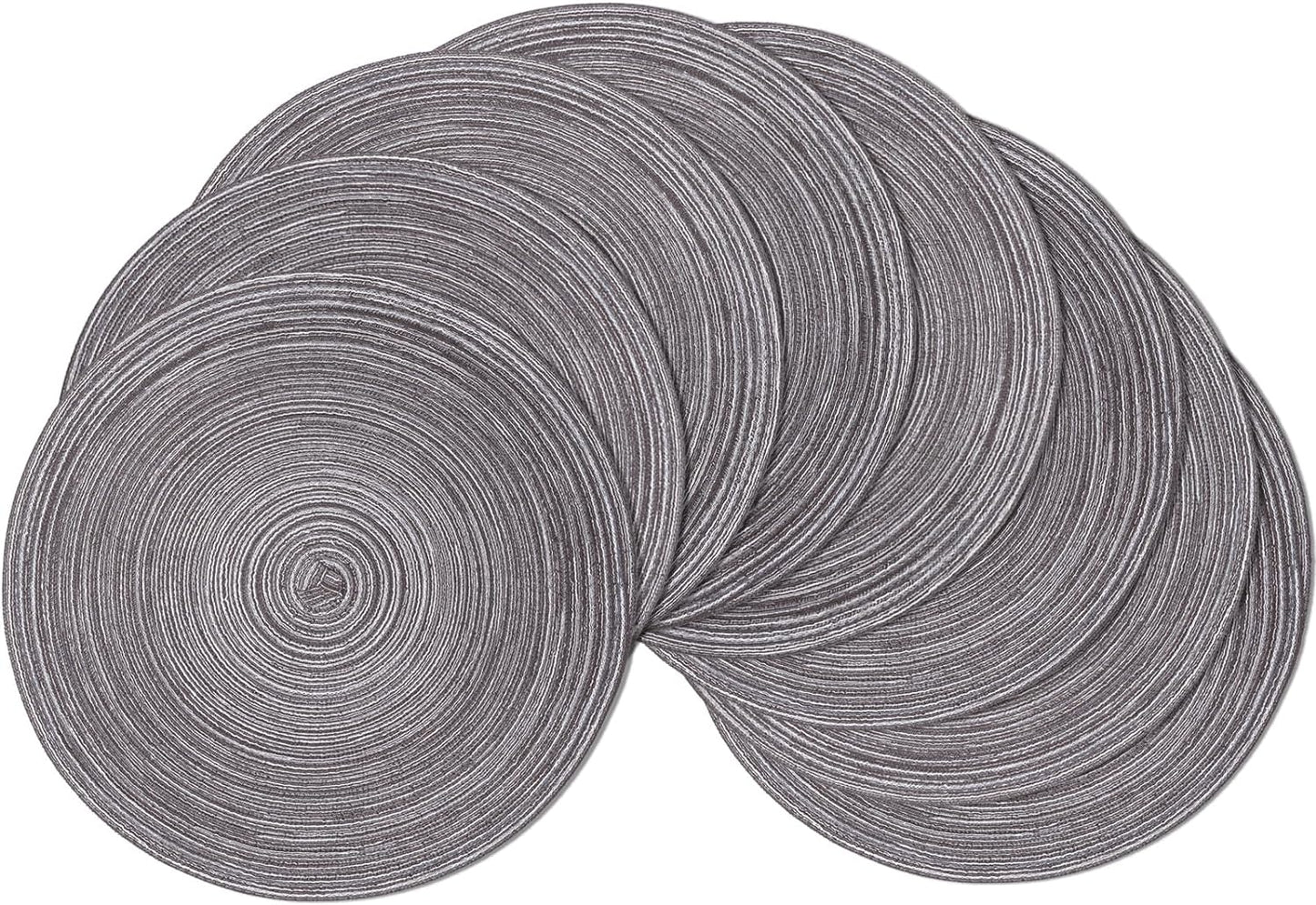 SHACOS 15 inch Beige Round Placemats Set of 12 for Dining Table Woven Braided Circle Place Mats Kitchen Placemat Washable Table Mats