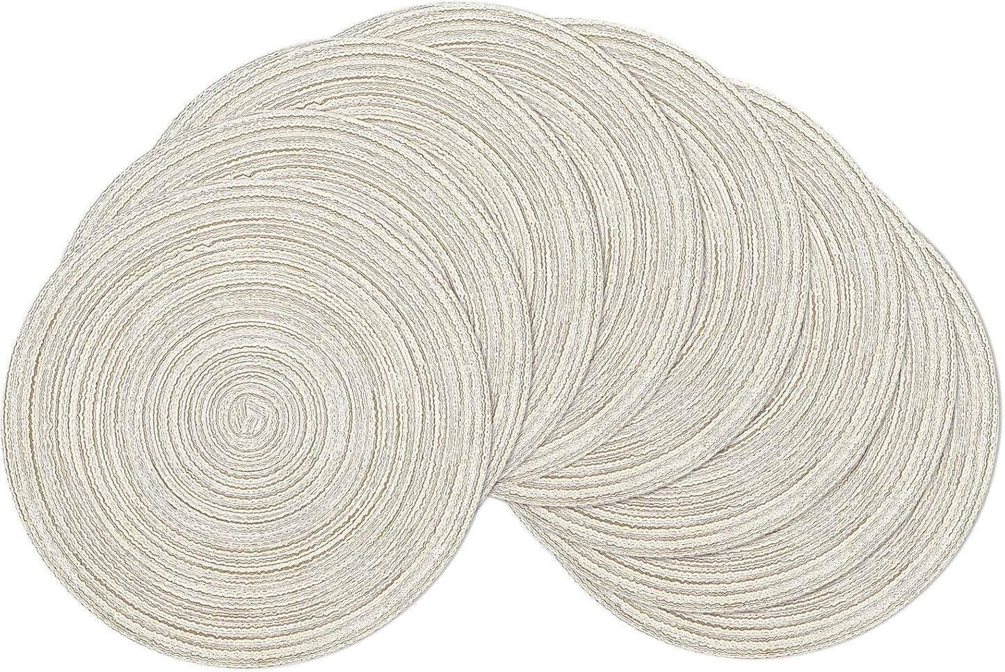 SHACOS 15 inch Beige Round Placemats Set of 12 for Dining Table Woven Braided Circle Place Mats Kitchen Placemat Washable Table Mats