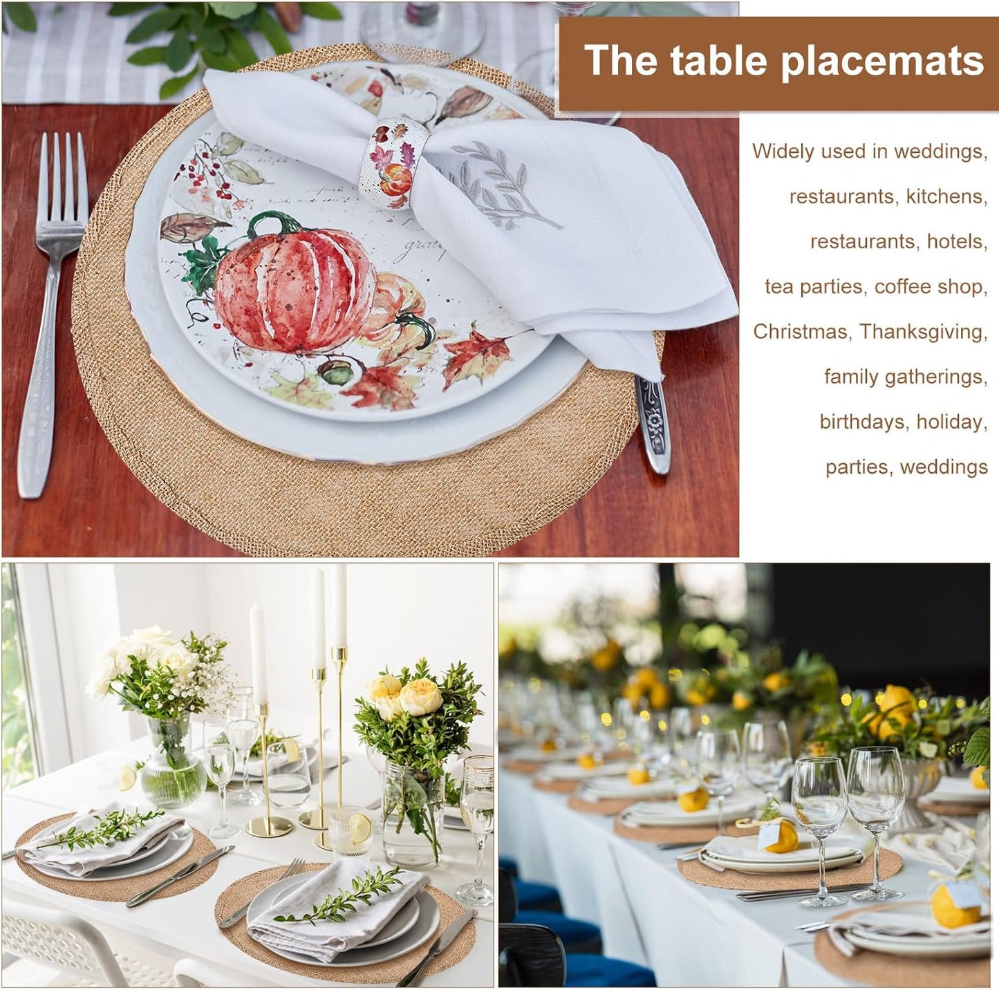 Yunlly Set of 48 Burlap Round Placemats Bulk Burlap Circle Rustic Table Decorations Jute Farmhouse Placemats Heat Resistant Round Table Mats Charger Place Mats for Christmas(11.8 in,Brown)