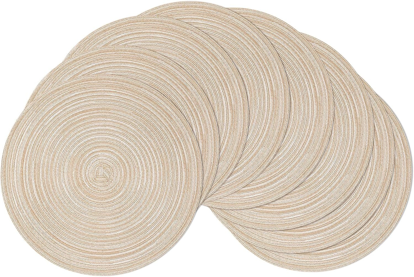 SHACOS 15 inch Beige Round Placemats Set of 12 for Dining Table Woven Braided Circle Place Mats Kitchen Placemat Washable Table Mats