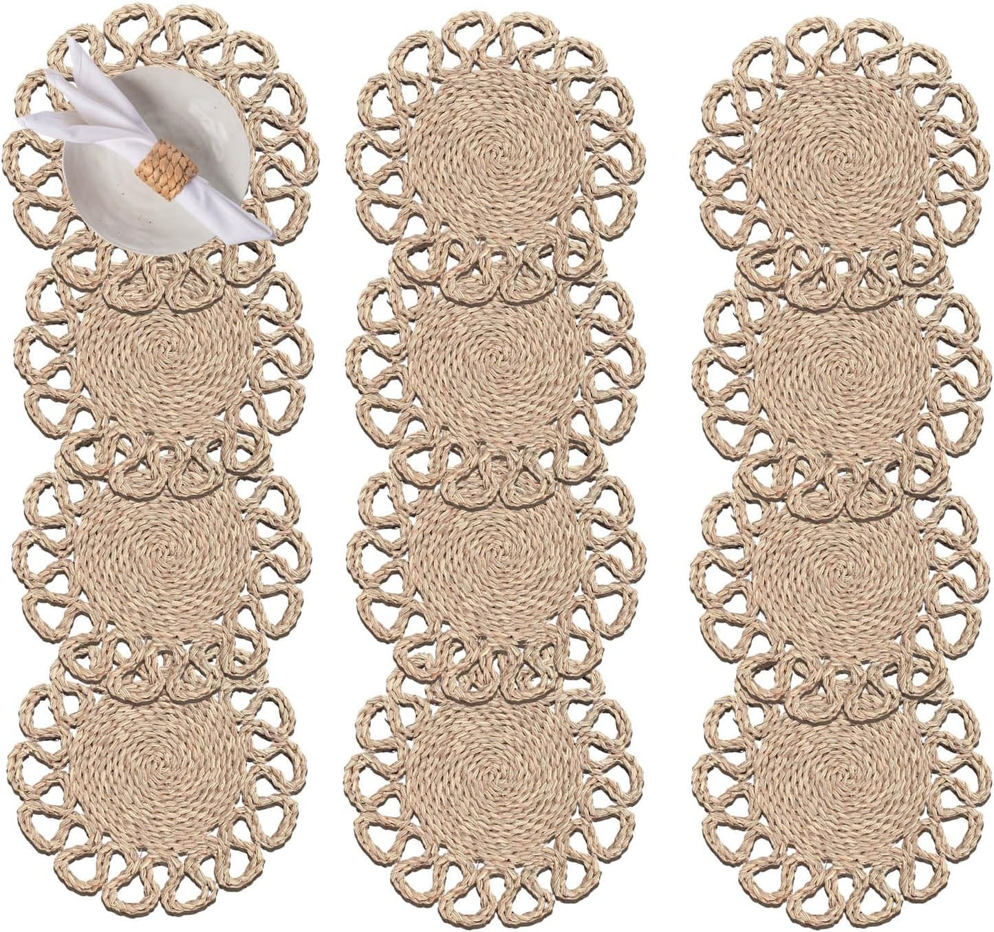 13.8" Round Corn Husk Placemats Set of 6 | Boho Wicker Rattan Woven Table Mats | Farmhouse Spring Plate Chargers Like Seagrass, Water Hyacinth for Christmas, Party, Wedding, Events
