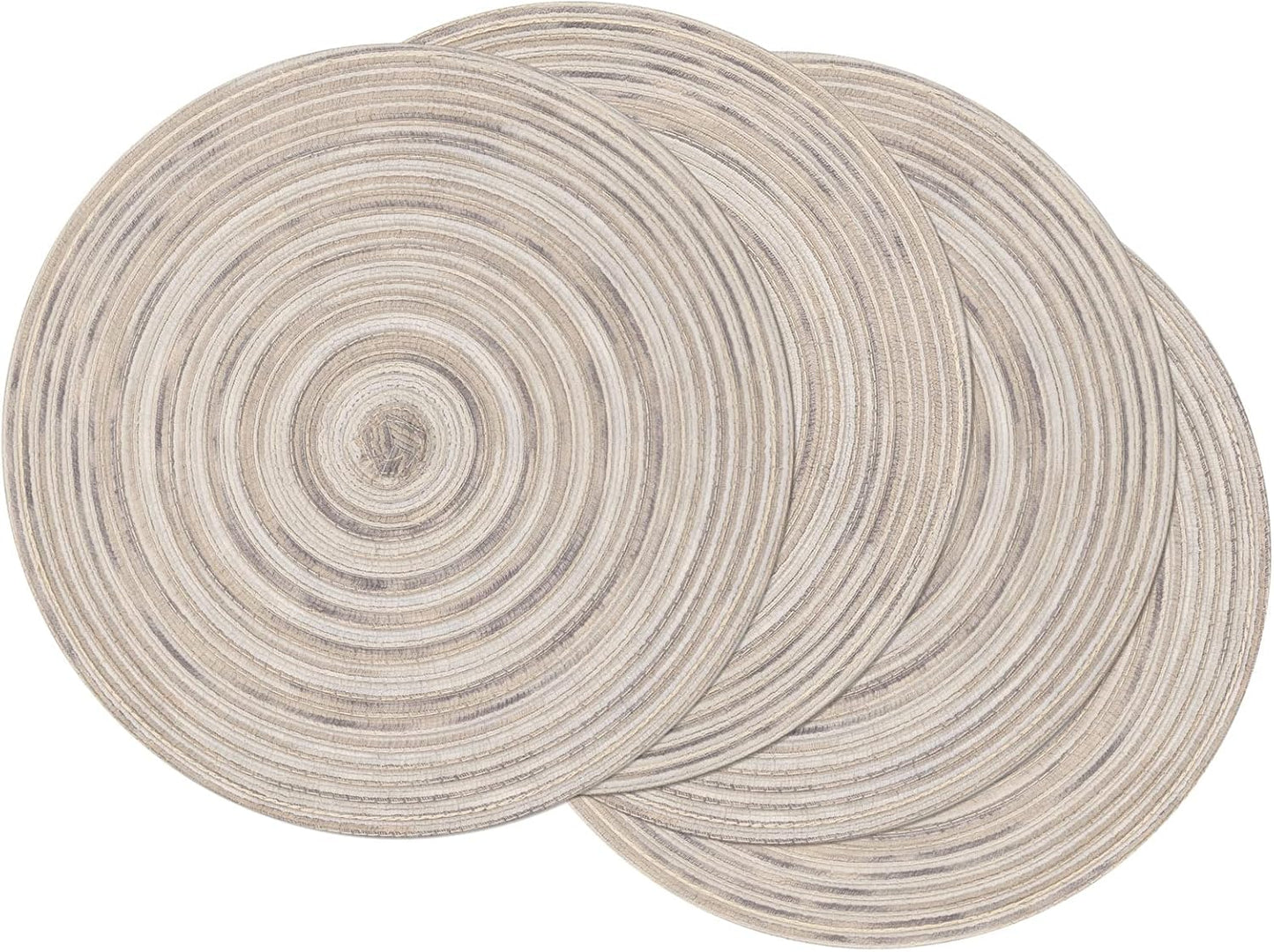 SHACOS 15 inch Beige Round Placemats Set of 12 for Dining Table Woven Braided Circle Place Mats Kitchen Placemat Washable Table Mats