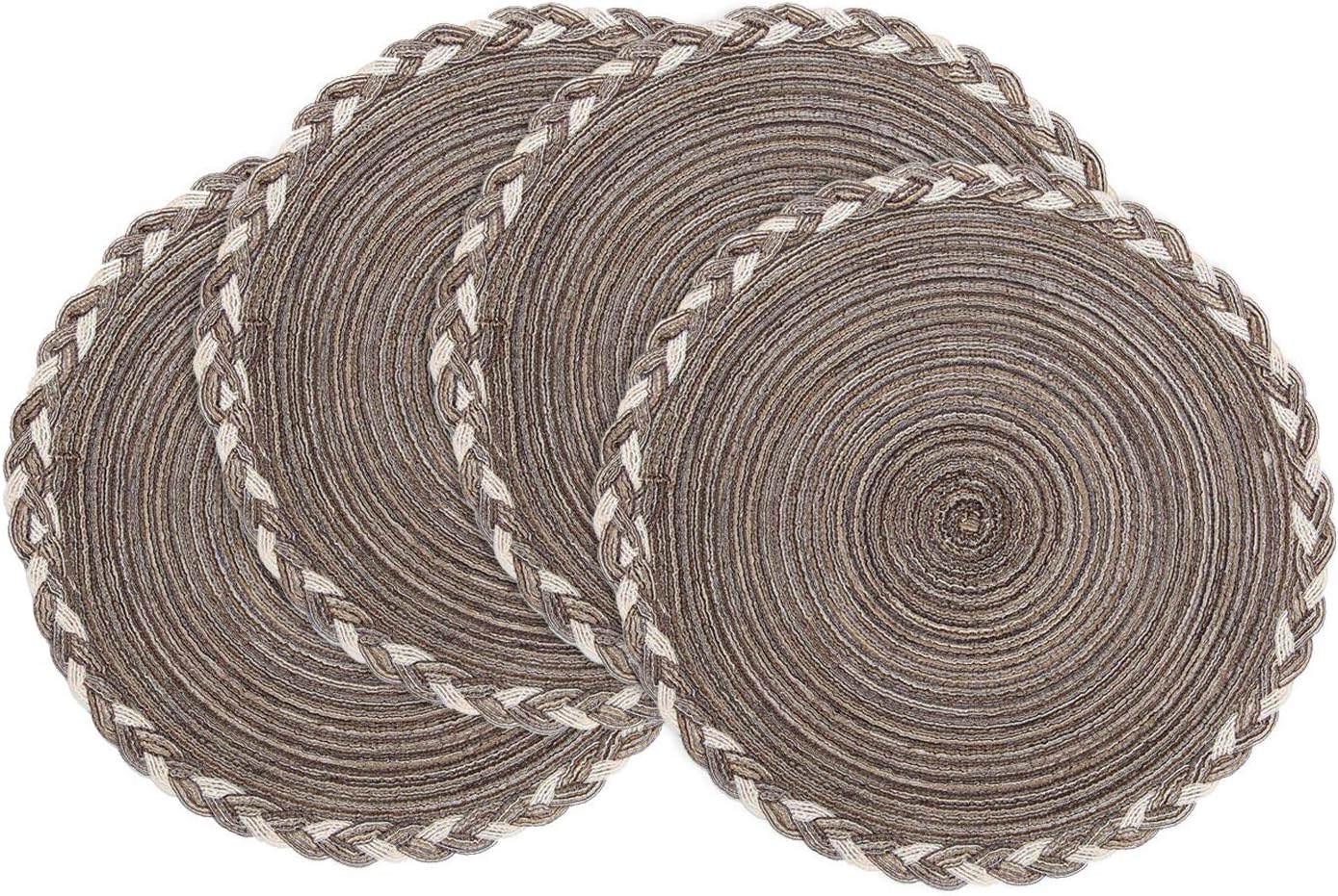 SHACOS 15 inch Beige Round Placemats Set of 12 for Dining Table Woven Braided Circle Place Mats Kitchen Placemat Washable Table Mats