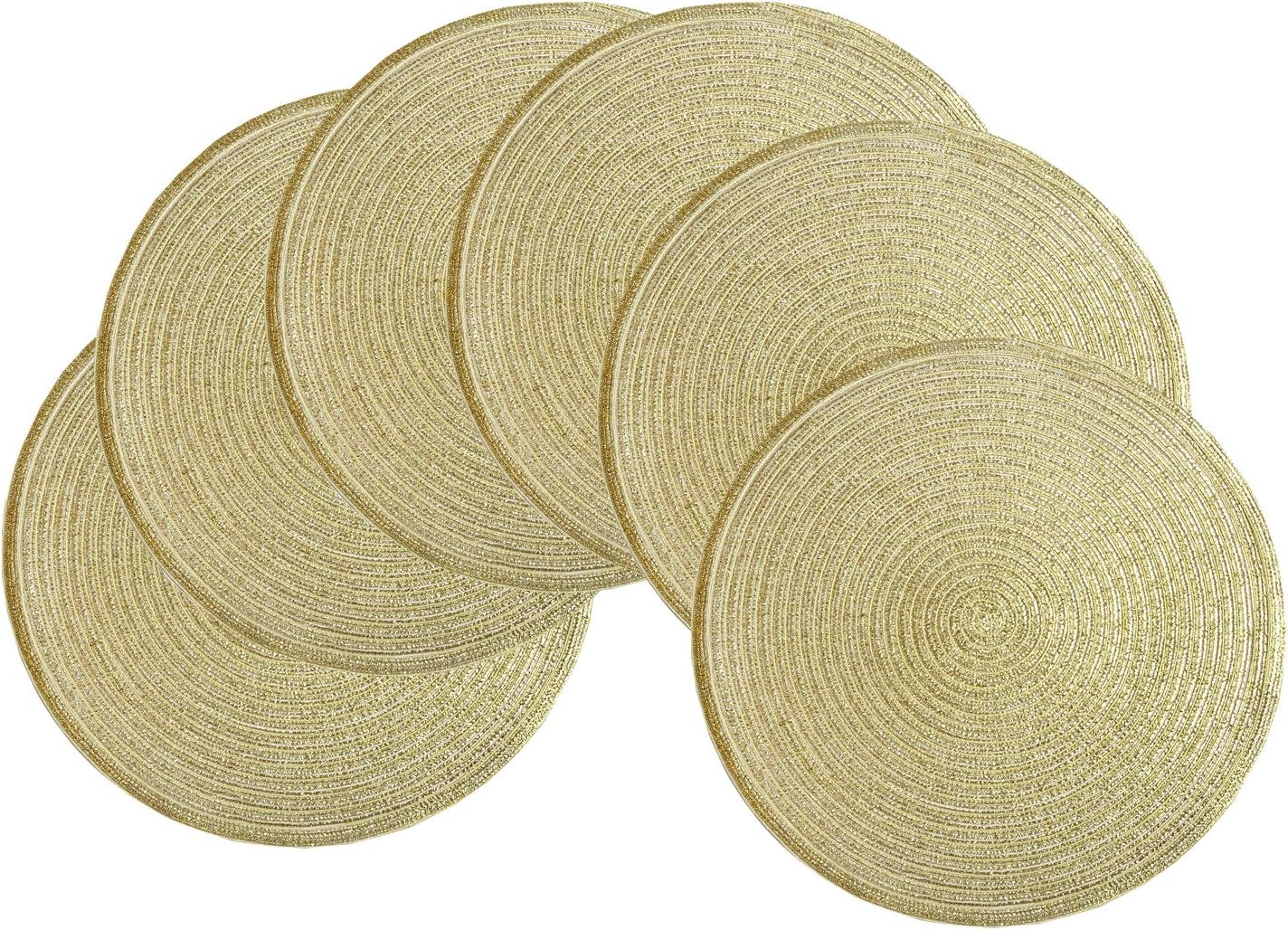 SHACOS 15 inch Beige Round Placemats Set of 12 for Dining Table Woven Braided Circle Place Mats Kitchen Placemat Washable Table Mats